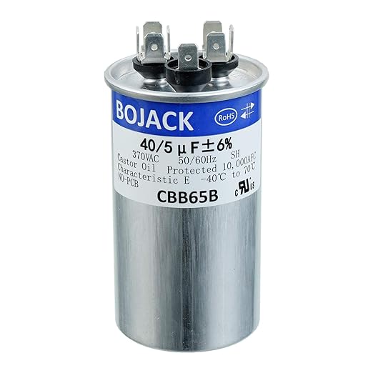 BOJACK 40+5uF 40/5MFD ±6% 370V CBB65 Dual Run Circular Start Capacitor for AC Motor Run or Fan Start or Condenser Straight