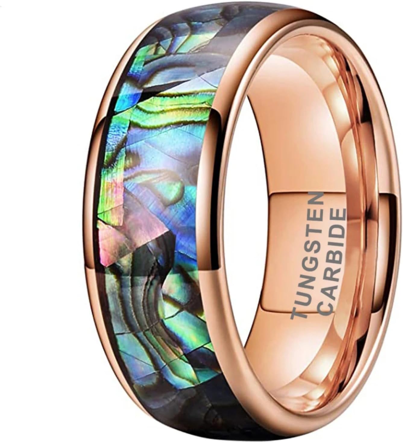 Jewelry Tungsten Ring for Men Women Wedding Band Abalone Shell Inlay Polished Shiny Domed Comfort Fit