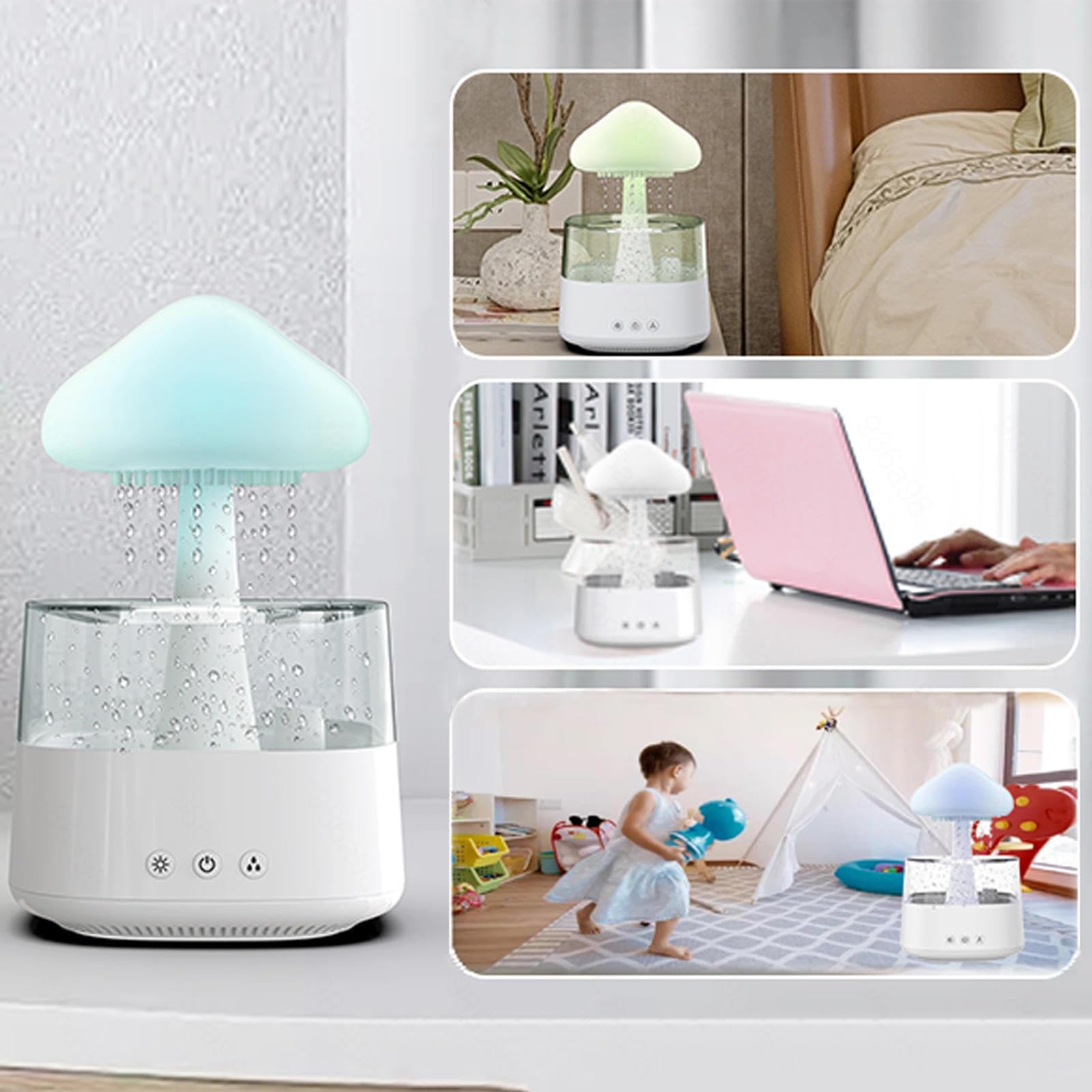 HAZARA Umidificatore A Fungo, con Luci A LED A 7 Colori 450ml,Funzione Cronometraggio Umidificatore Ambiente, Adatto per Fare Regali,Woodgrain