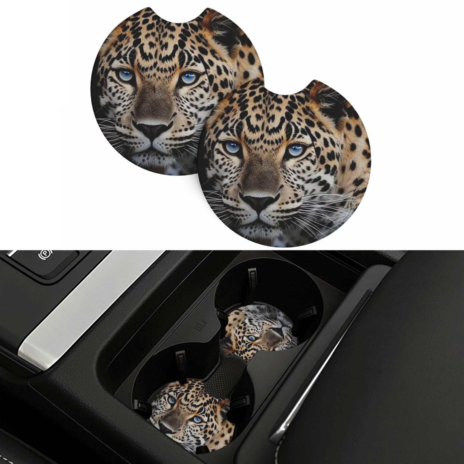 Leopards Tiger Car Coasters 2 Pcs, Universal Non-Slip Rubber Car Cup Holder for Cup Holders, 2.75 Inch Neoprene Cup Pad Mat Coaster Car Interior Accessories for Women Men