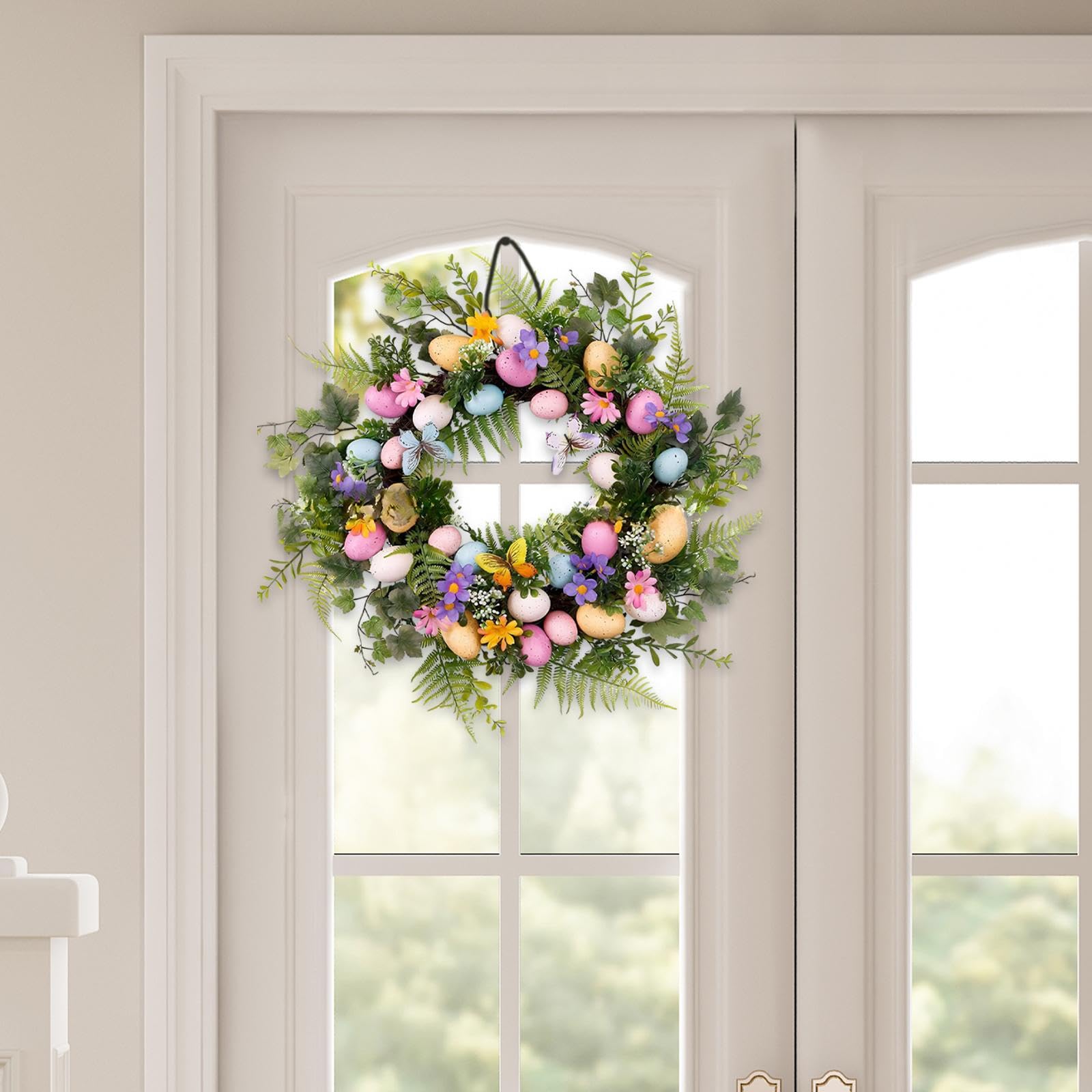Corona de Huevos de Pascua Decorativa para Puerta de Pascua, Guirnalda de Hojas Artificiales para Puerta Delantera, Porche de Patio de, Estilo un