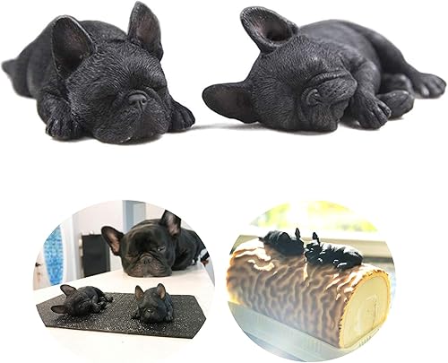Brindle - Juego de 2 figuras decorativas de Bulldog Francés Francés realistas coleccionables en miniatura para tartas