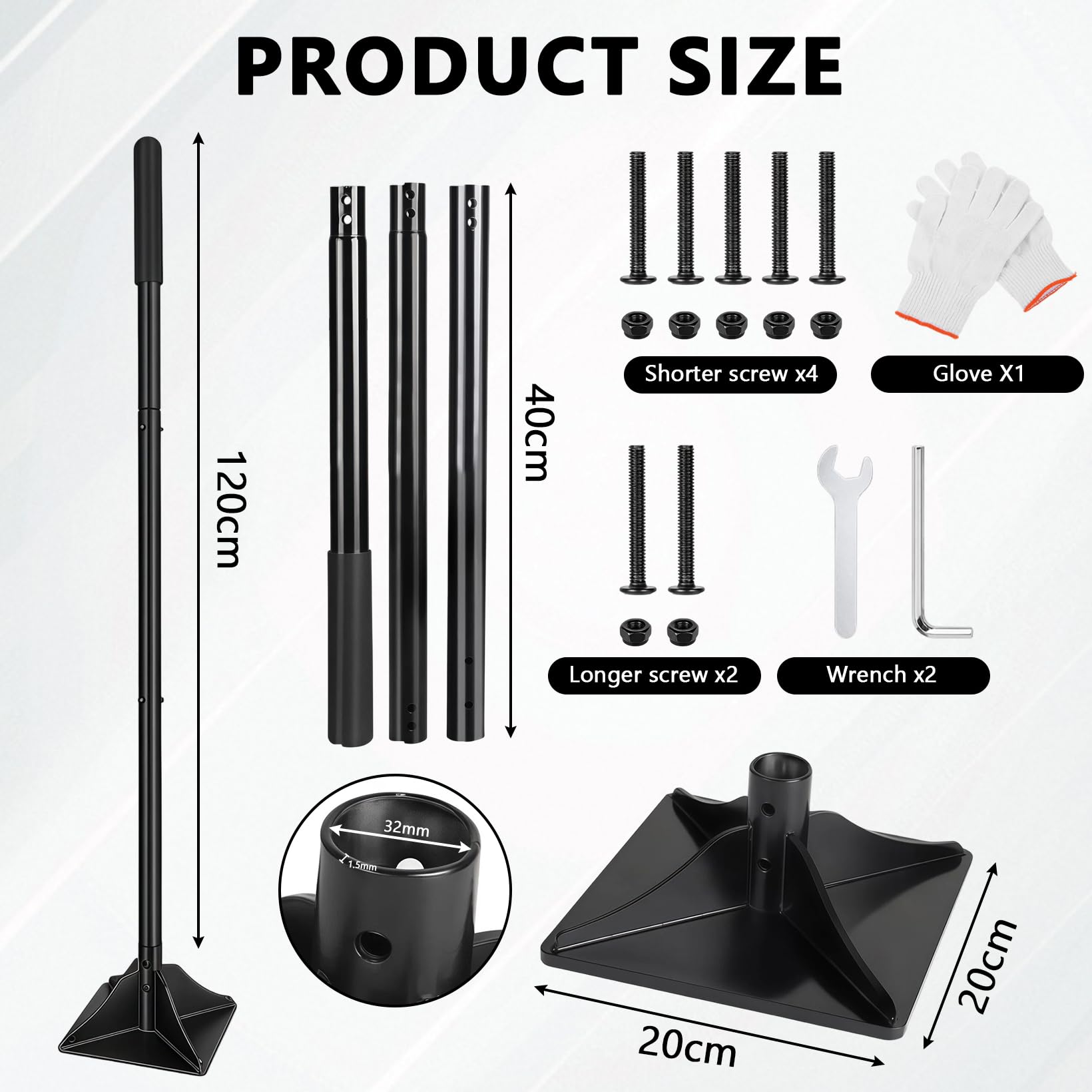 Apisonador manual para compactación, pesado, con mango de 120 cm, placa base de 20 x 20 cm, mango de goma para ahorrar trabajo, apisonador de acero para suelo, grava y arena