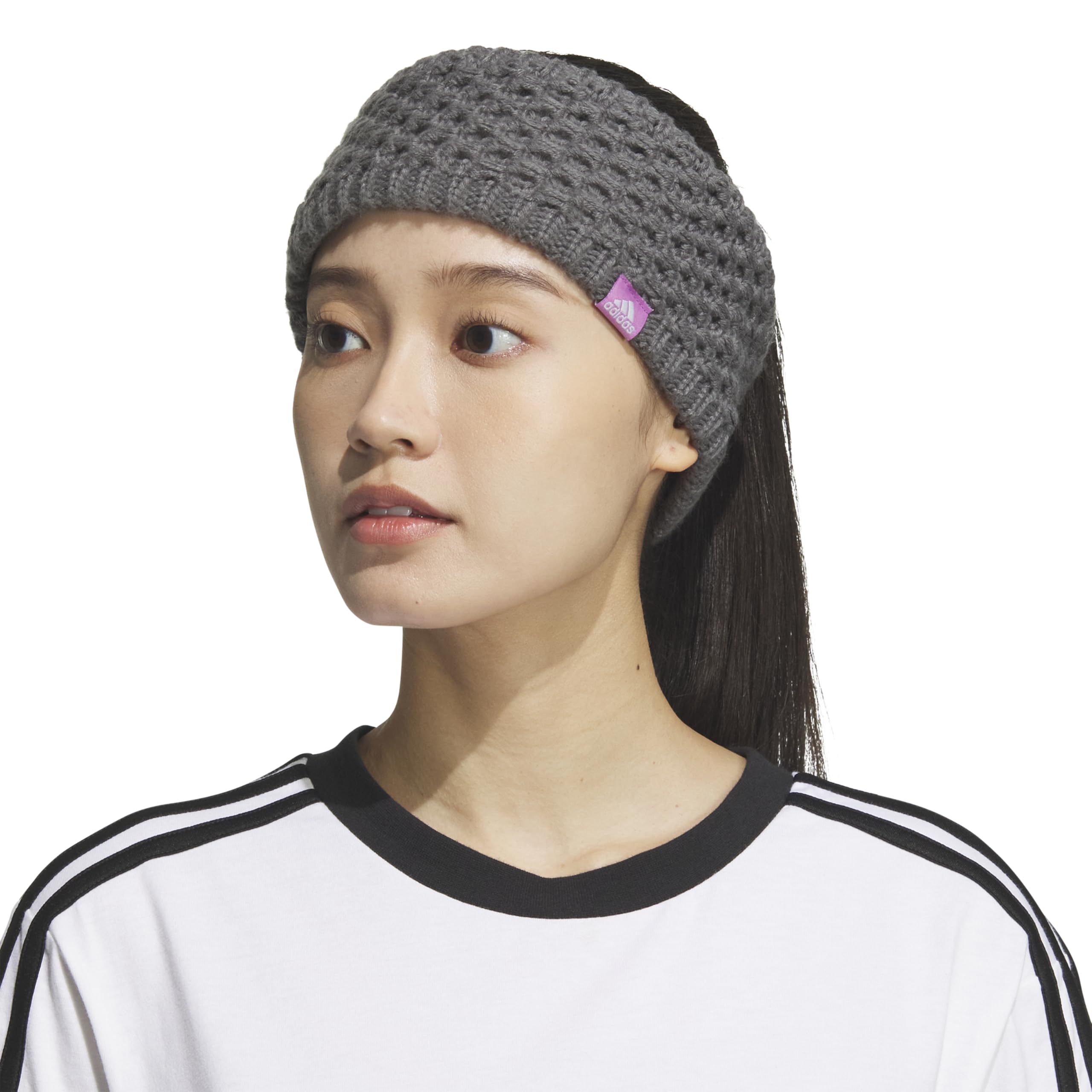 adidas Damska dzianinowa opaska na głowę z podszewką polarową ciepły miękki styl na zimę zimną pogodę, Onix Grey/Preloved Purple/Ice Lavender/Crestline, Onix Grey/Preloved Purple/Ice Lavender