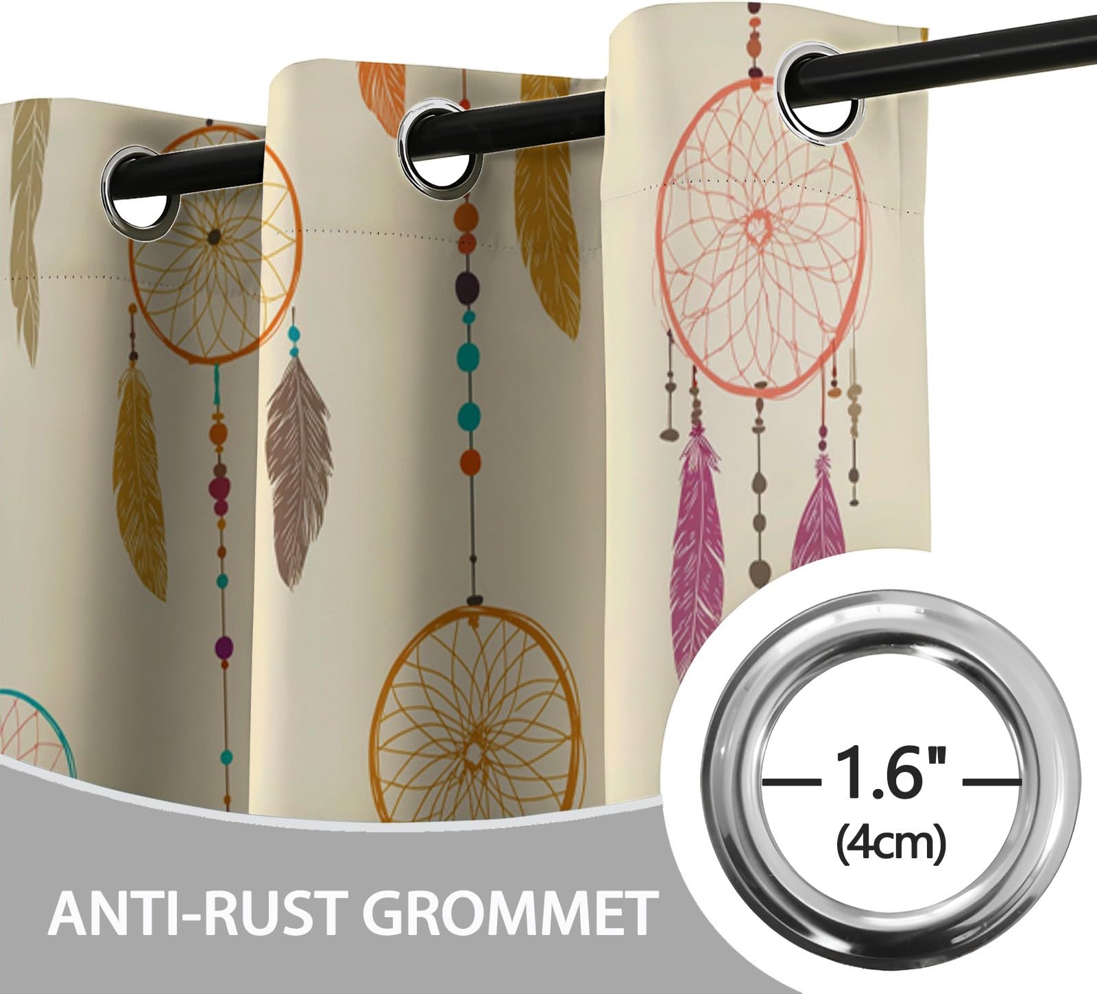 Generisch Verdunkelungsvorhänge Schlafzimmer Traumfänger Federn Vorhänge 220 x 215 cm, Grau Thermovorhang Blickdicht mit Ösen, Energiesparende Gardinen für Kinderzimmer - Perlen Seil