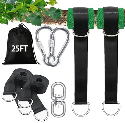 igolfluck 25FT Extra Long Tree Swing Straps with High-Density Nylon, Tree Swing Hanging Kit Holds 5500 lbs with Premium Carabiners & Tree Protectors, Safer & Eco Friendly for Any Swing & Hammock