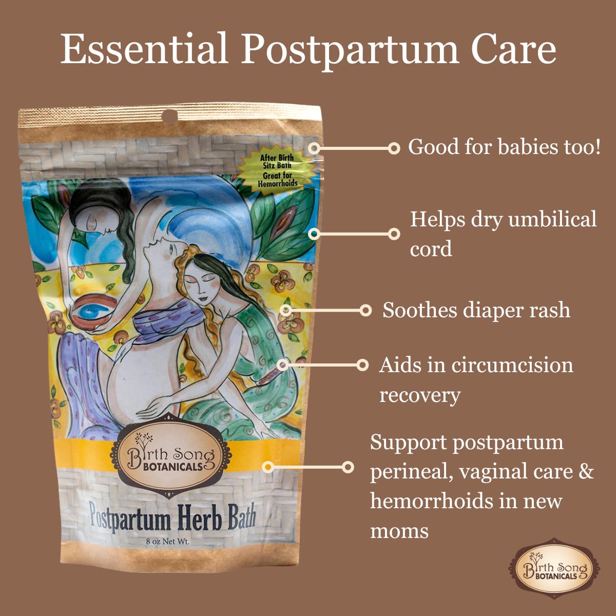 Birth Song Botanicals Posparto Hierba curativa Baño de asiento y Remojo, para calmar la recuperación o alivio de las hemorroides, 8 oz.