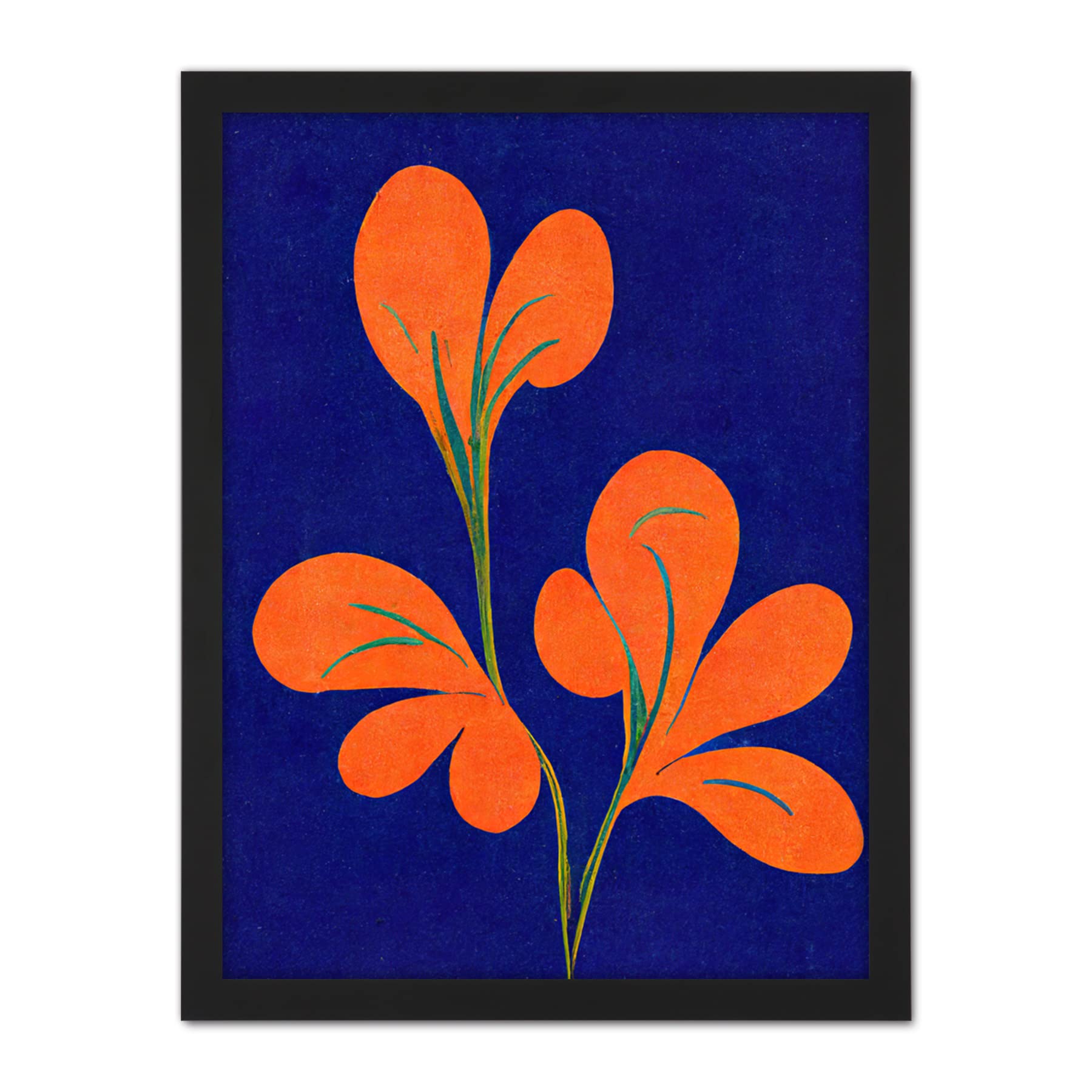 Henri Matisse Inspired Abstract Orange Flower Blooms Royal Blue Framed Wall Art Print - Artery8 - Large 18x24 inch