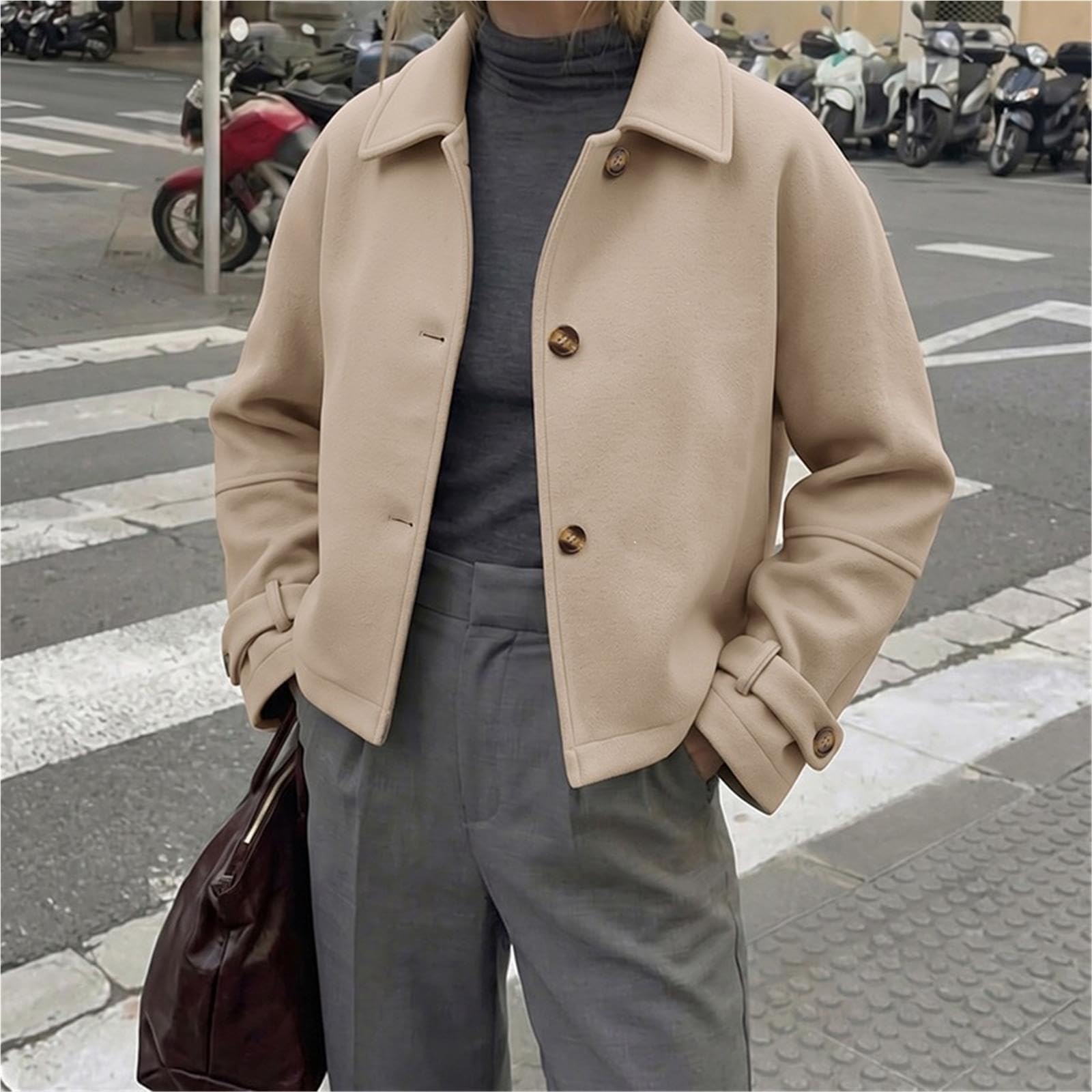 Giacca donna col rever miscela lana bottoni dritta corta casual