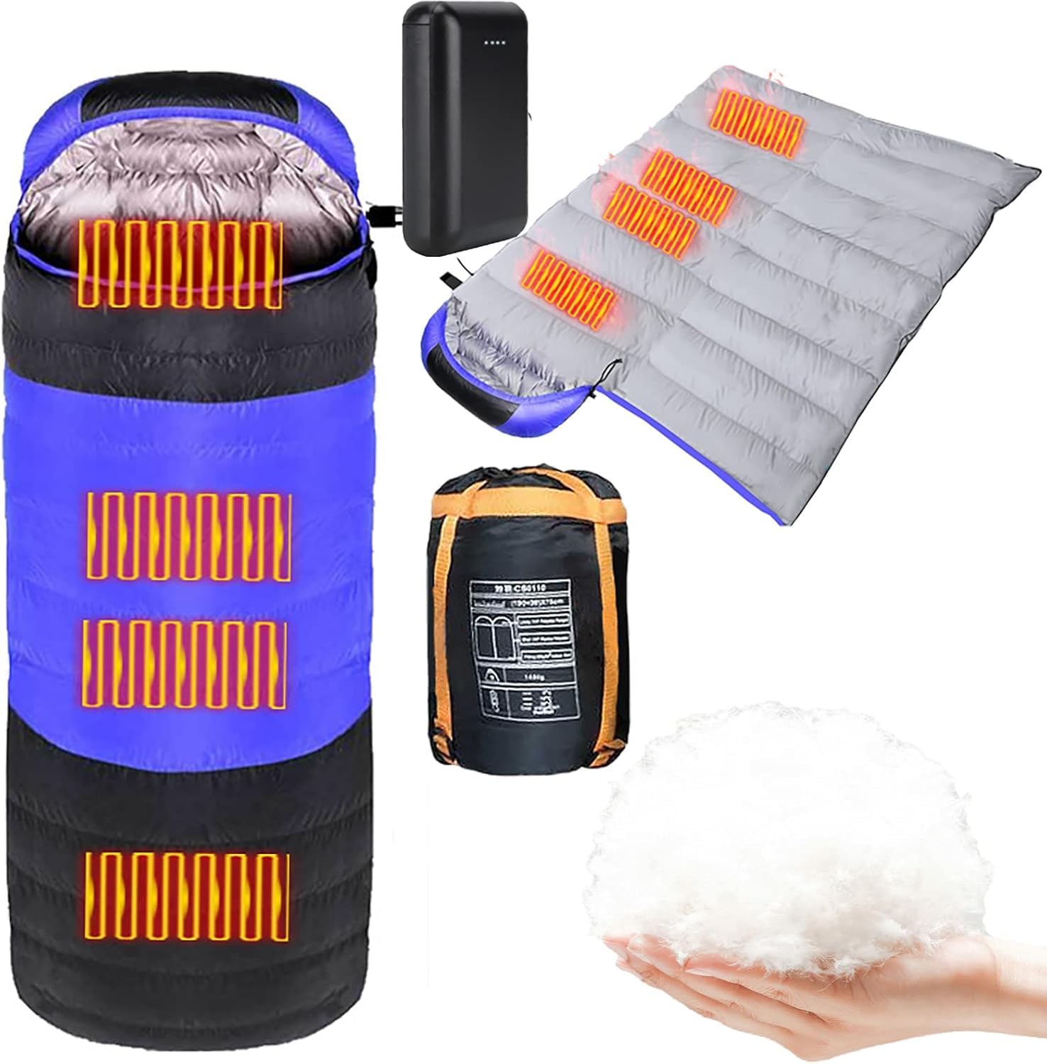 Sac de couchage chauffant USB 4 saisons hydrofuge avec batterie 20000mAh