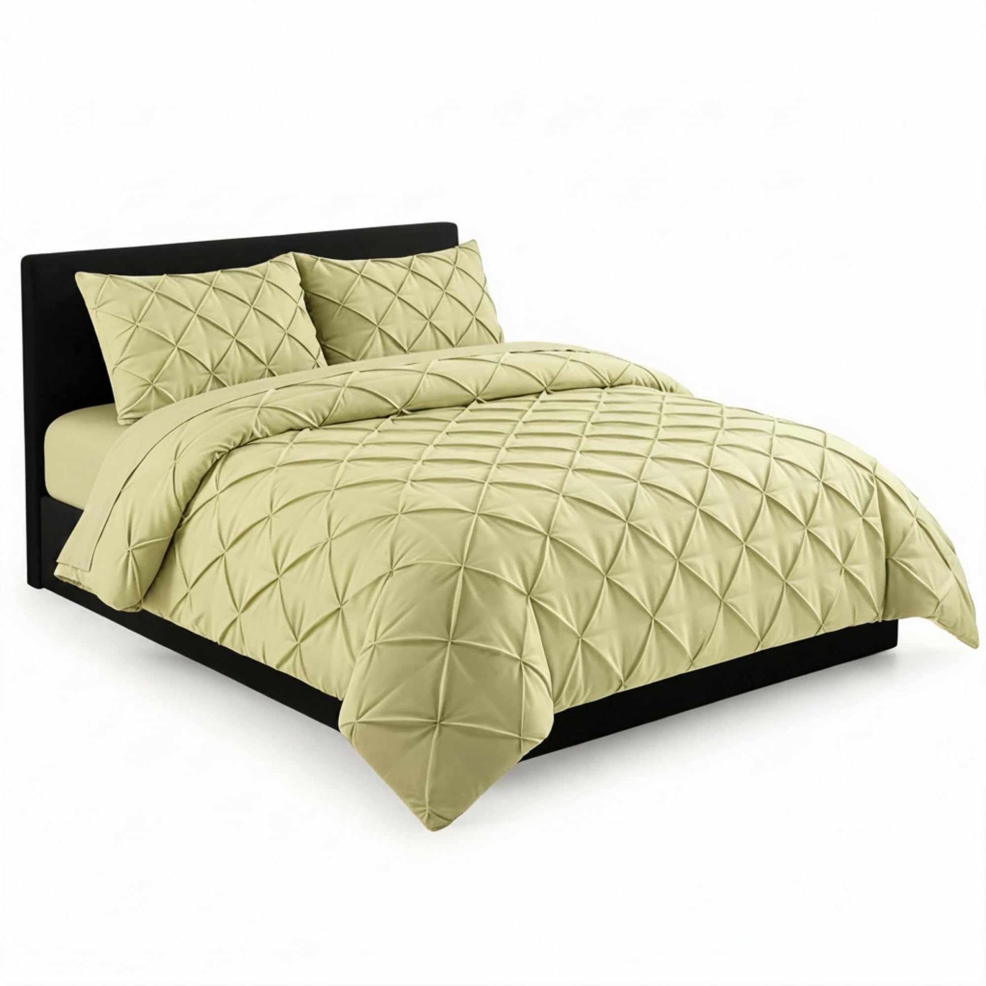 AHS Pintuck Sage Green Duvet Cover Bedding Set, Super King Pinch Pleat Design With Matching Pillowcases, Soft Brushed Microfiber Quilt Cover, Easy Care Wrinkle Free, Breathable