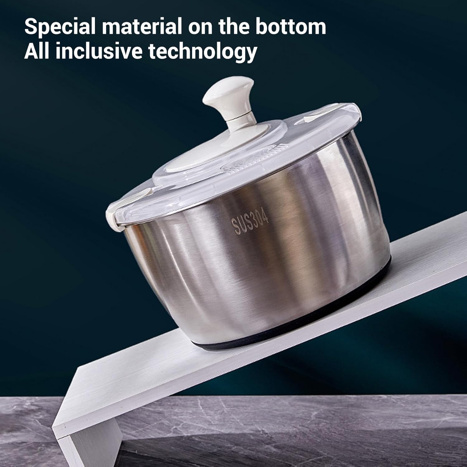 Stainless Steel Salad Spinner 5L | Lettuce Dryer & Vegetable Washer with Lid & Colander | Multifunctional Kitchen Tool for Salads/Baking/Frying