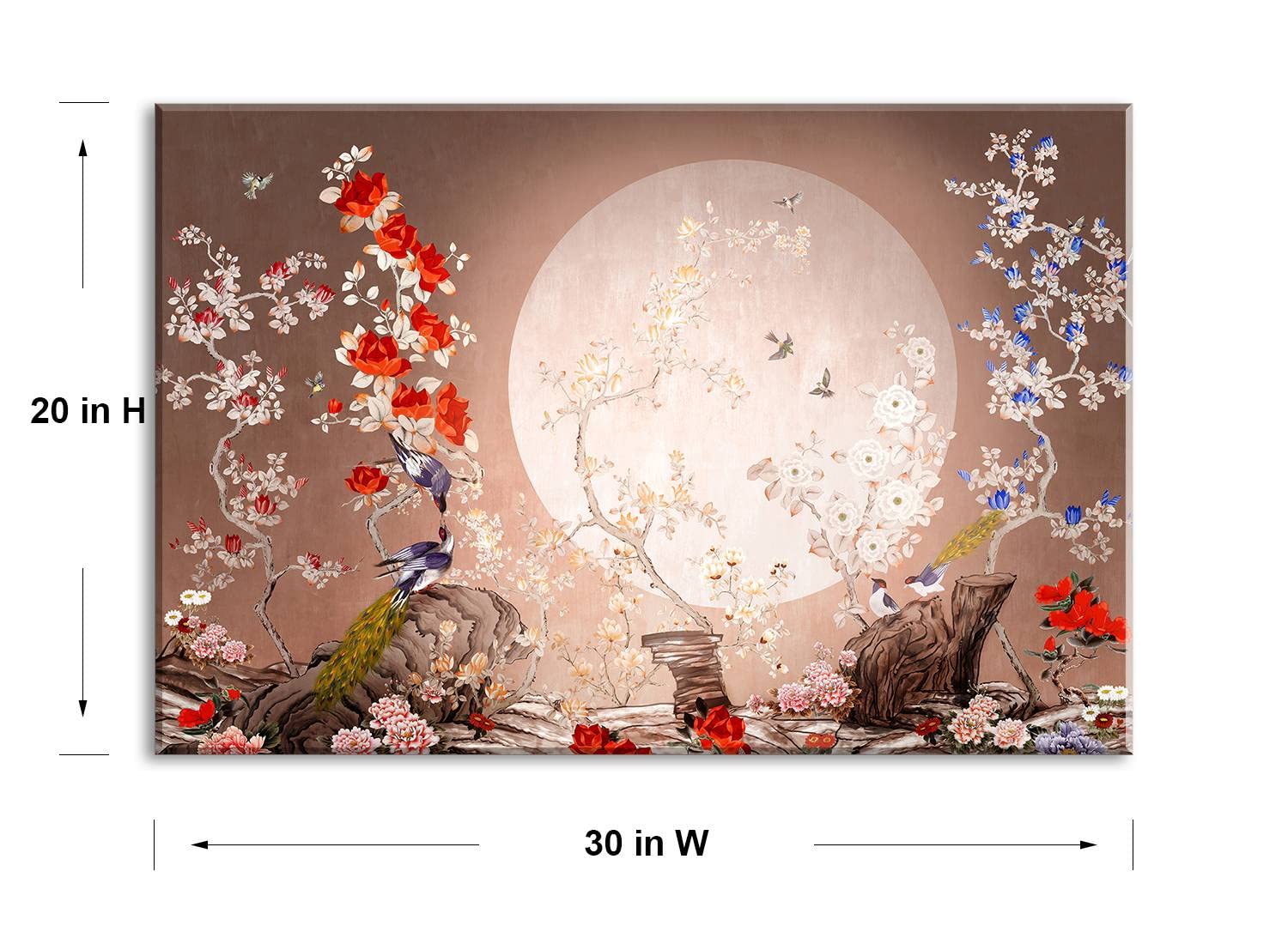 Amazon.co.jp: ヴィンテージ 伝統的な中国の花 満月 キャンバス