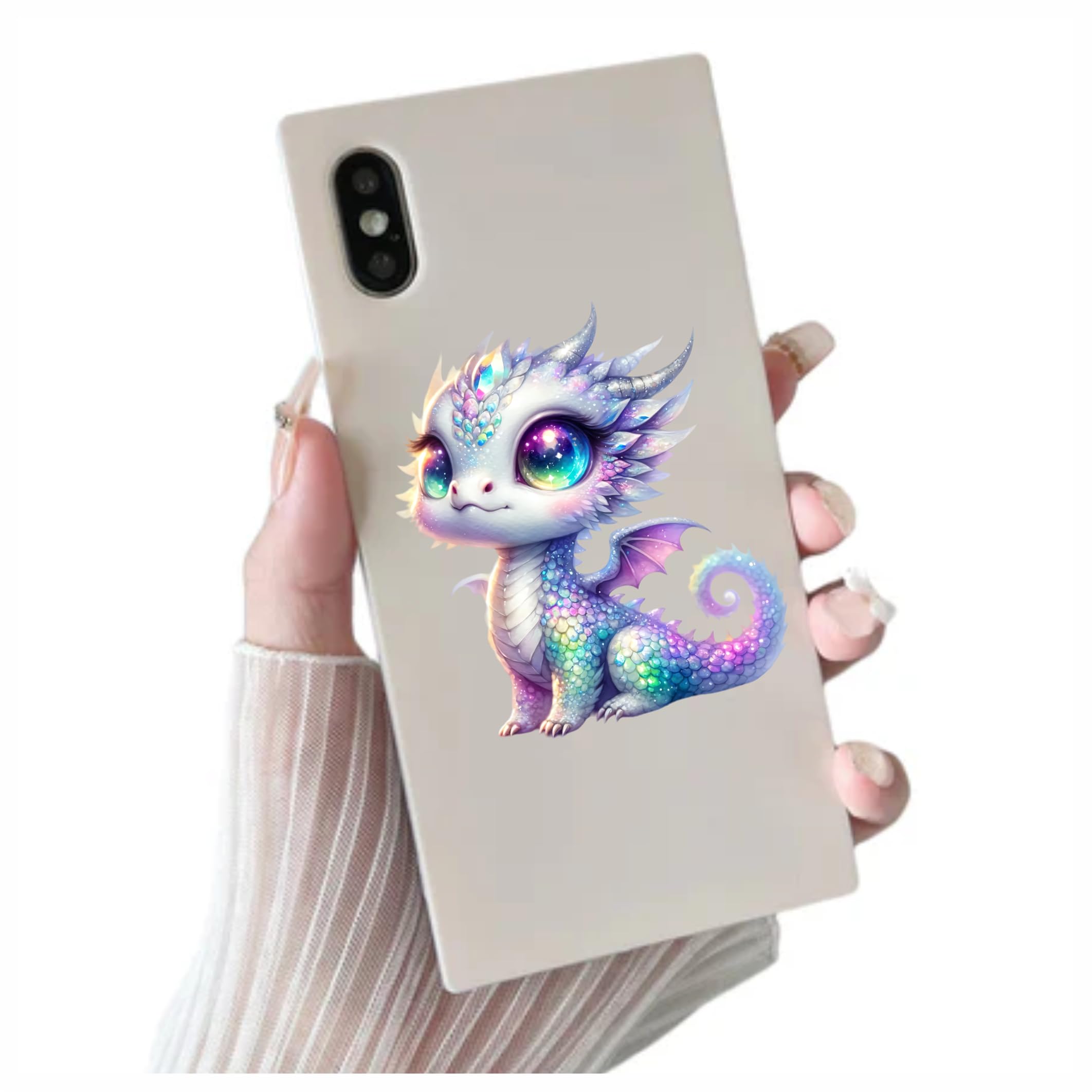 x4 Baby Dragon Vinyl Stickers Cover Marks Non Transparent Waterproof Decals 1@ 20cm Tall Ideal for Toilets or car. 3@ 7cm Tall Ideal for Phone case Cups & Wine Glass (Glitter White) - Image 3