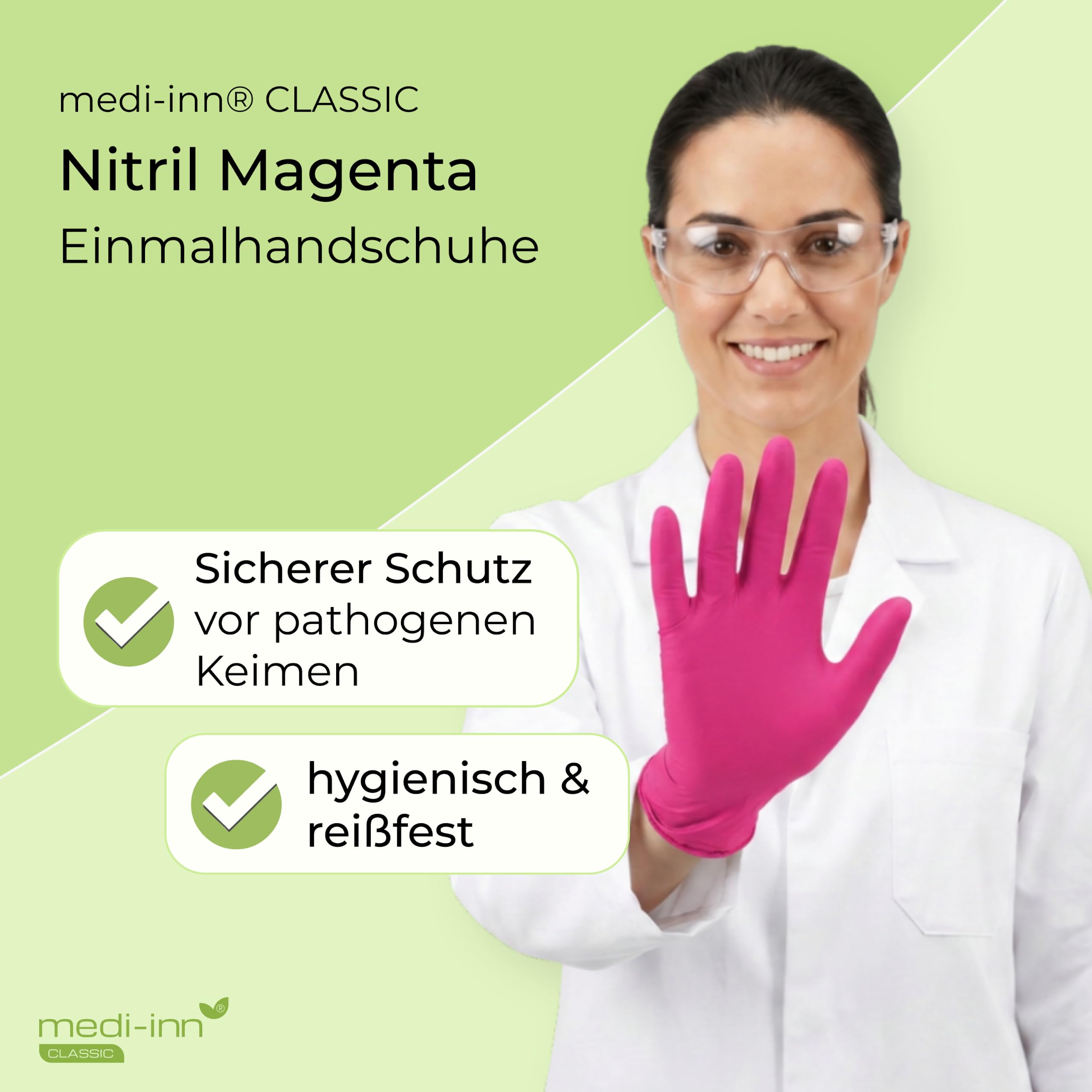 Medi-Inn+ Nitril Magenta Einmalhandschuhe puderfrei (M, 10 x 100 = 1000 Stück)