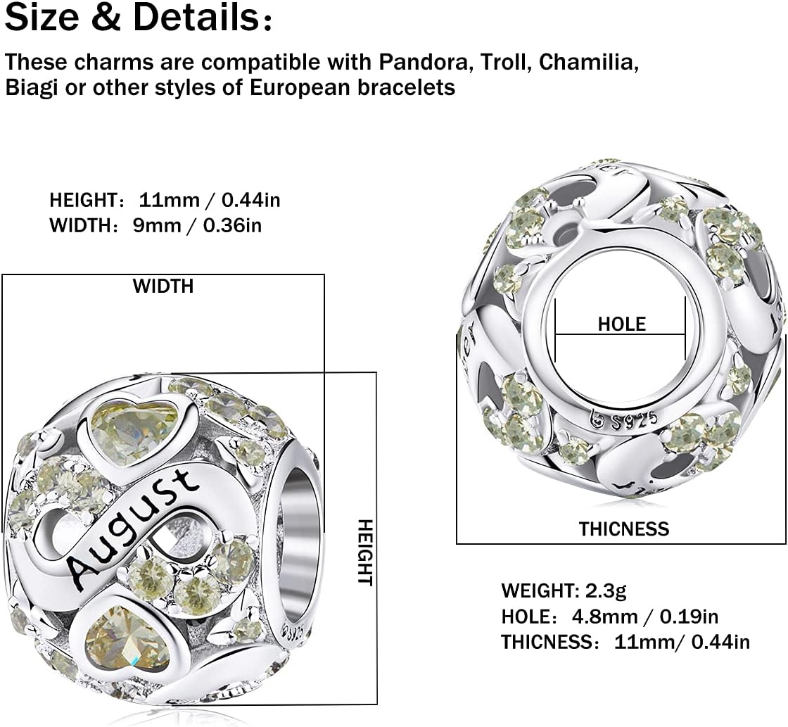 Birthstone Charm Jewelry 925 Sterling Silver Infinity Love Heart Charm Openwork Bead for European Bracelets and Necklaces with 5A Cubic Zirconia, Birthday Mothers Day Jewelry Gifts for Women & Girls - Image 3