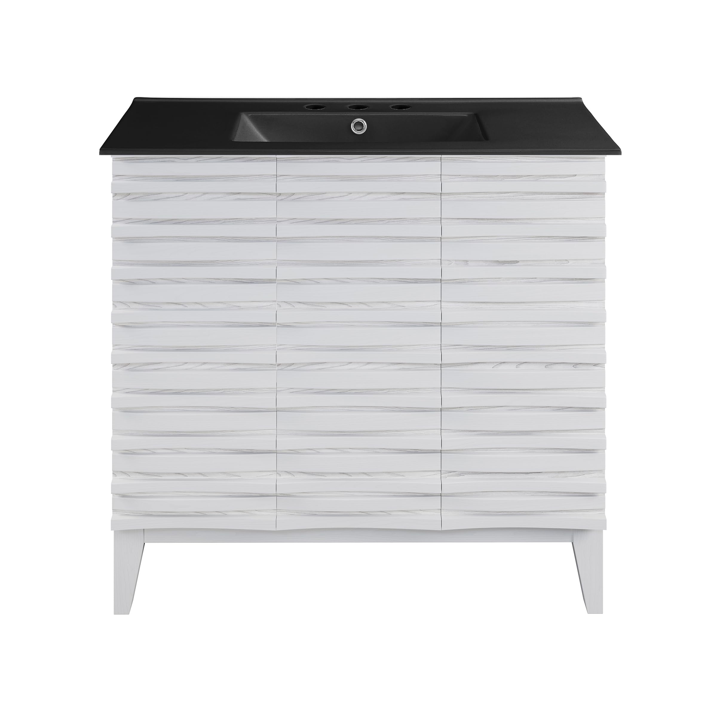 Swiss Madison Cascade 36 in. White Oak Bathroom Vanity with Black, 3-Hole Ceramic Sink Top