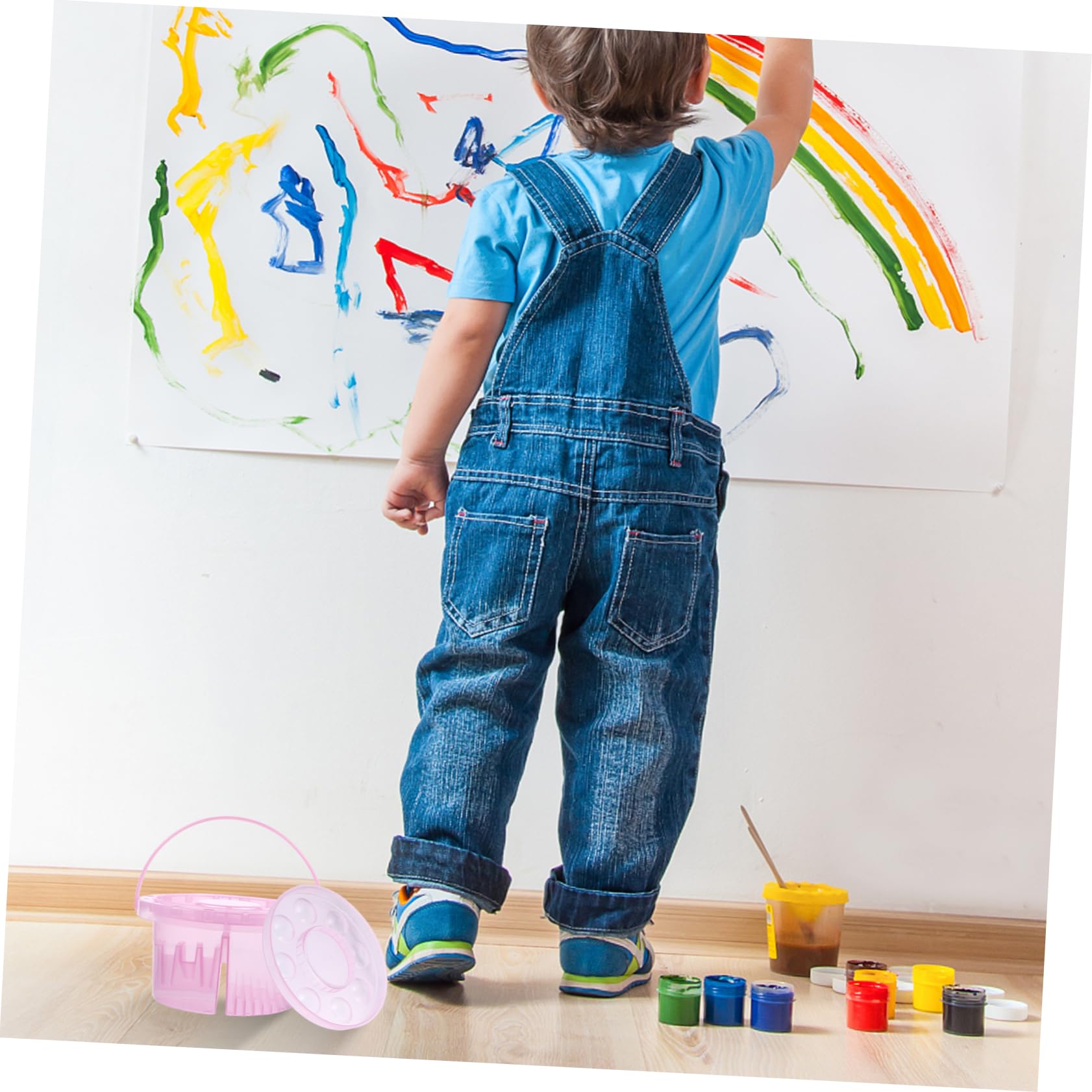 ARTIBETTER 1Pc Paint Brush Cleaning Basin with Brush Holder and Color Tray Portable Watercolor Rinse Tub for Maintenance and Storage for Art Activities