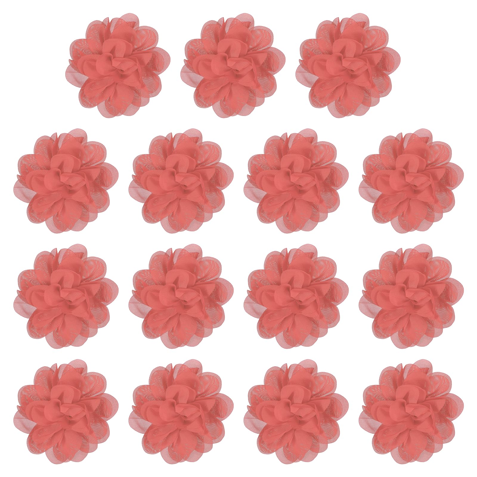 YELARXI Chiffon Flowers, Sewing Fabric Appliques, Chiffon Flowers Appliques - Fitting for (Women/DIY Crafts/Headbands/Hair Accessories/Wedding/Party/Corsage) 4 Inch & 15 Pack & Red