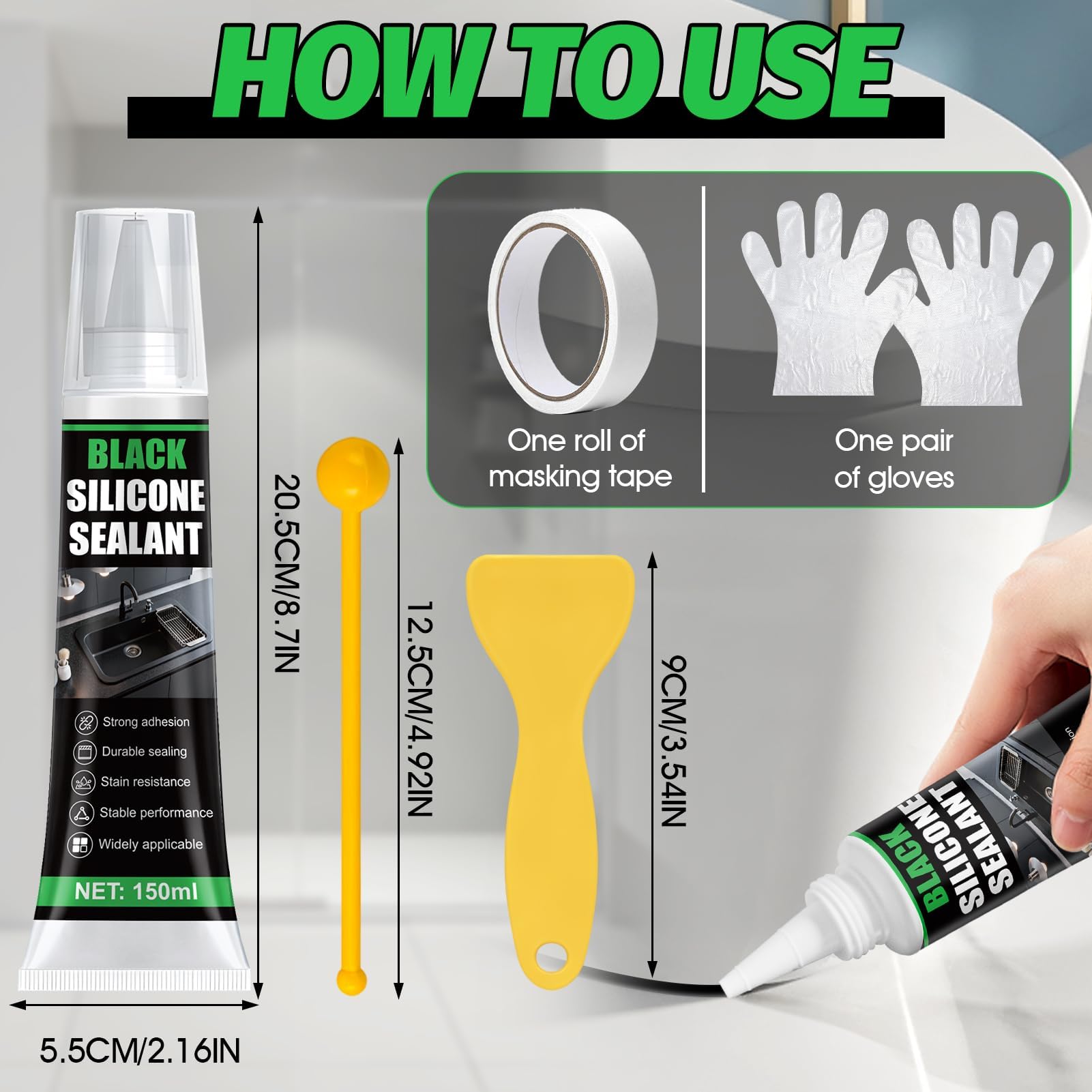 Czarny silikon pod prysznic, silikon, czarny silikon pod prysznic, uszczelkę, odpowiedni do łazienek, pryszniców, umywalek i innych toalet, 150 ml