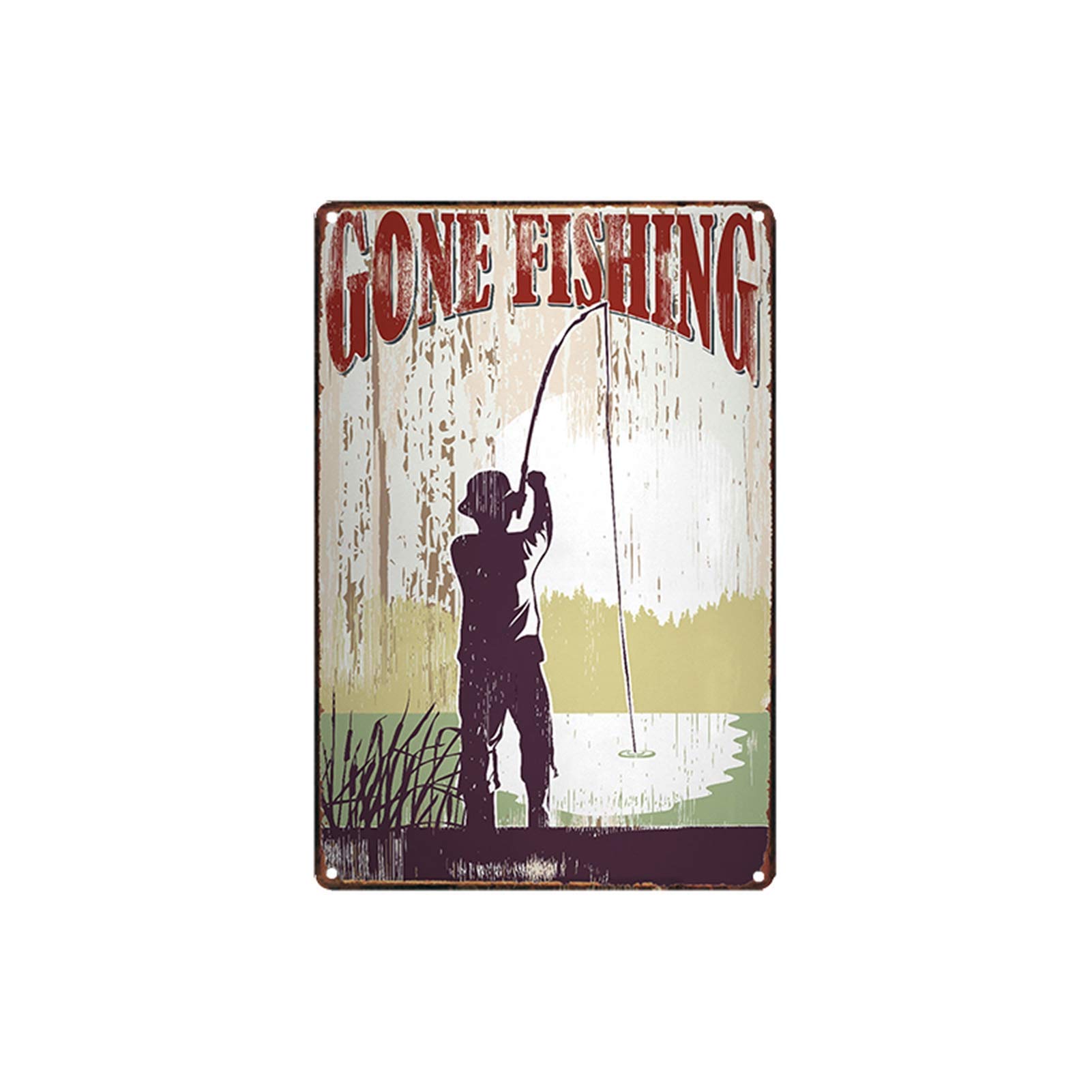 LINQWkk - Targa in metallo con scritta in lingua inglese Go Fishing, per bar, bar, garage, decorazione da parete, stile retrò, 8 x 30,5 cm