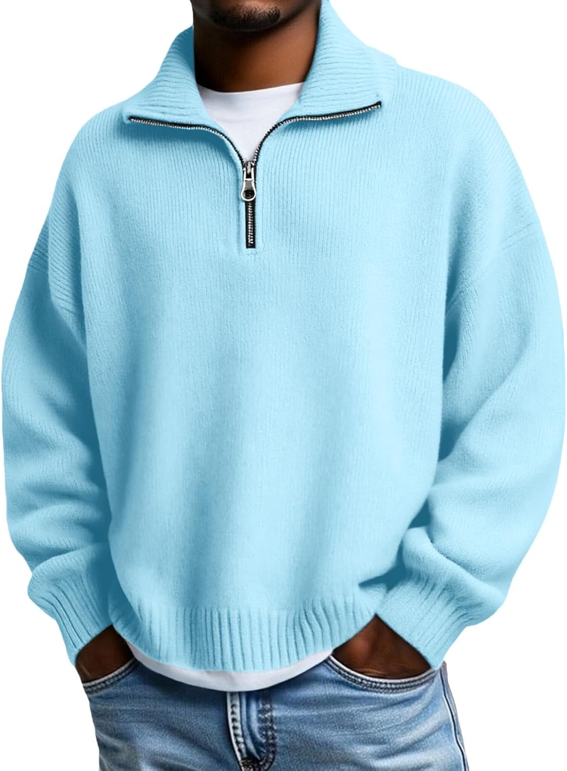 Cashmere Sweaters for Men Long Sleeve Quarter Zip Mock Neck Knitted Tops Mens Sweater Pullover Winter Outfits 2025