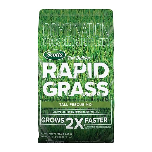 Scotts Turf Builder Rapid Grass Tall Fescue Mix - Combination Grass Seed and Fertilizer for Lawns, Lawn Seed That Grows in Just Weeks, 5.6 lbs.