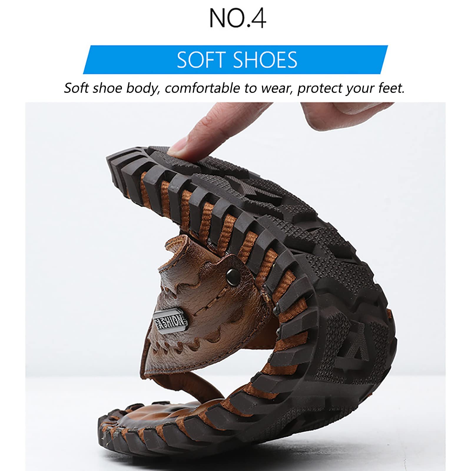Songyi Chanclas Hombre Cuero Flip Flops Verano Antideslizante Piscina Playa Sandalias(Size:44 EU,Color:Marrón Claro)