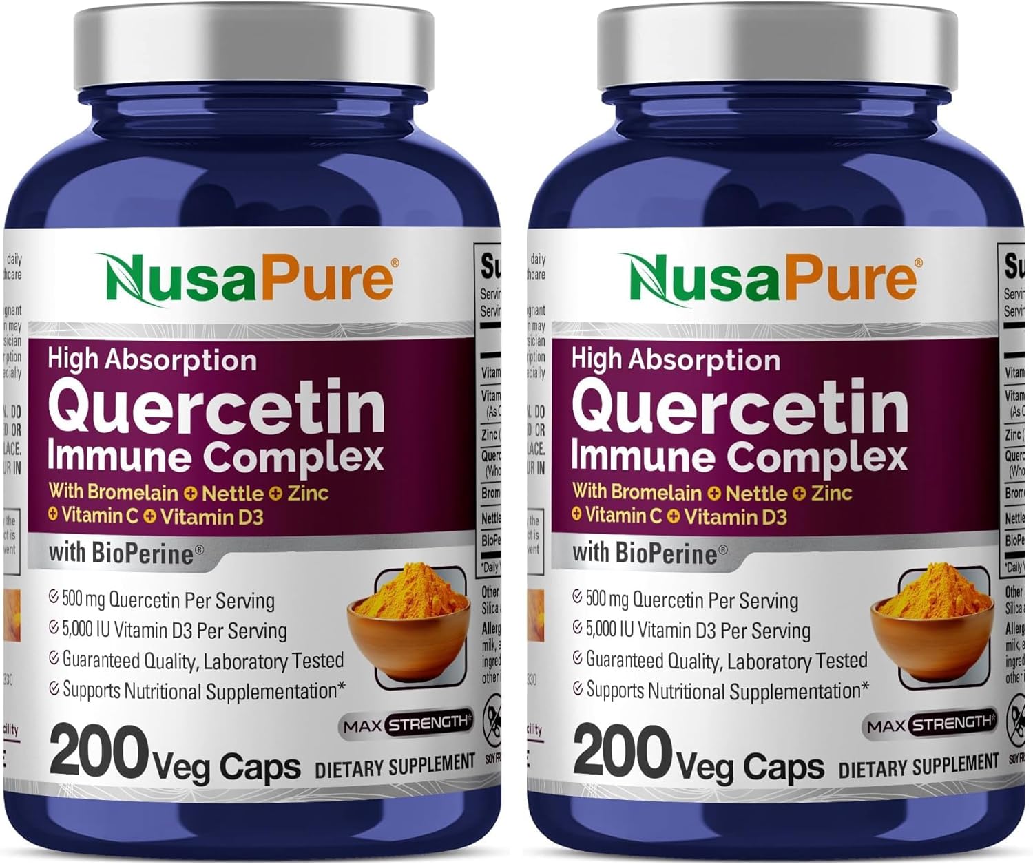 NusaPure Quercetin Complex: Bromelain, Vitamin C, Vitamin D3, Stinging Nettle, Zinc | 200 Veggie Caps (Non-GMO, Bioperine) (Pack of 2)