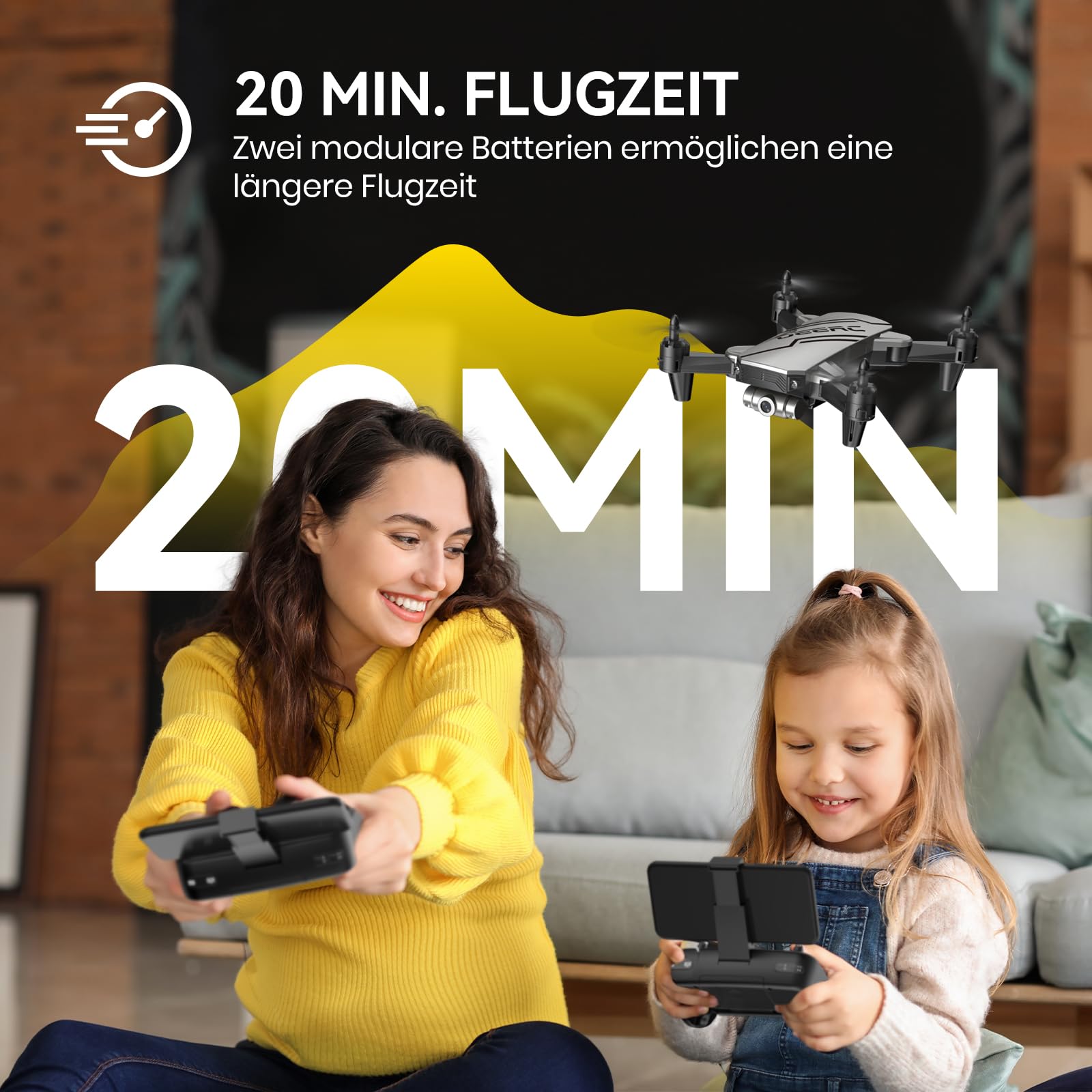 DEERC D20 Drohne mit Kamera HD 720P für Kinder,Faltbar RC Mini Quadcopter mit FPV WiFi Live Übertragung,2 Akku lange Flugzeit,Flugbahnflug,Höhenhaltung,One Key Start/Landen,Headless Modus für Anfänger