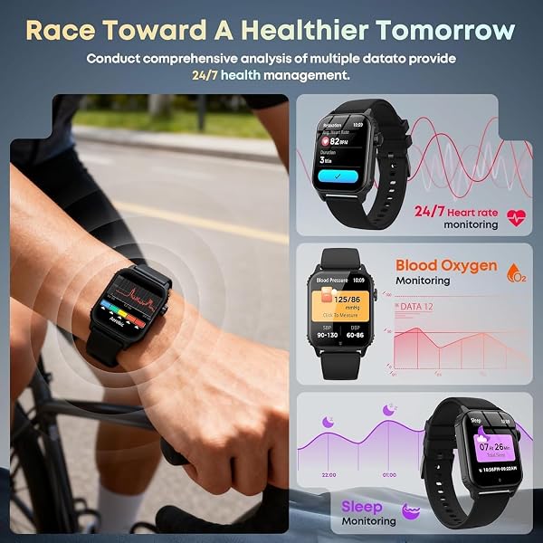 TRAUSI TRAUSI Smart Watches for Women Men, 1.83 inches HD Smartwatch with 120 Sports Modes, Heart Rate/Sleep Monitor, IP67 Waterproof, Bluetooth Call & Music Control for iPhone/Android (Glossy black) in use