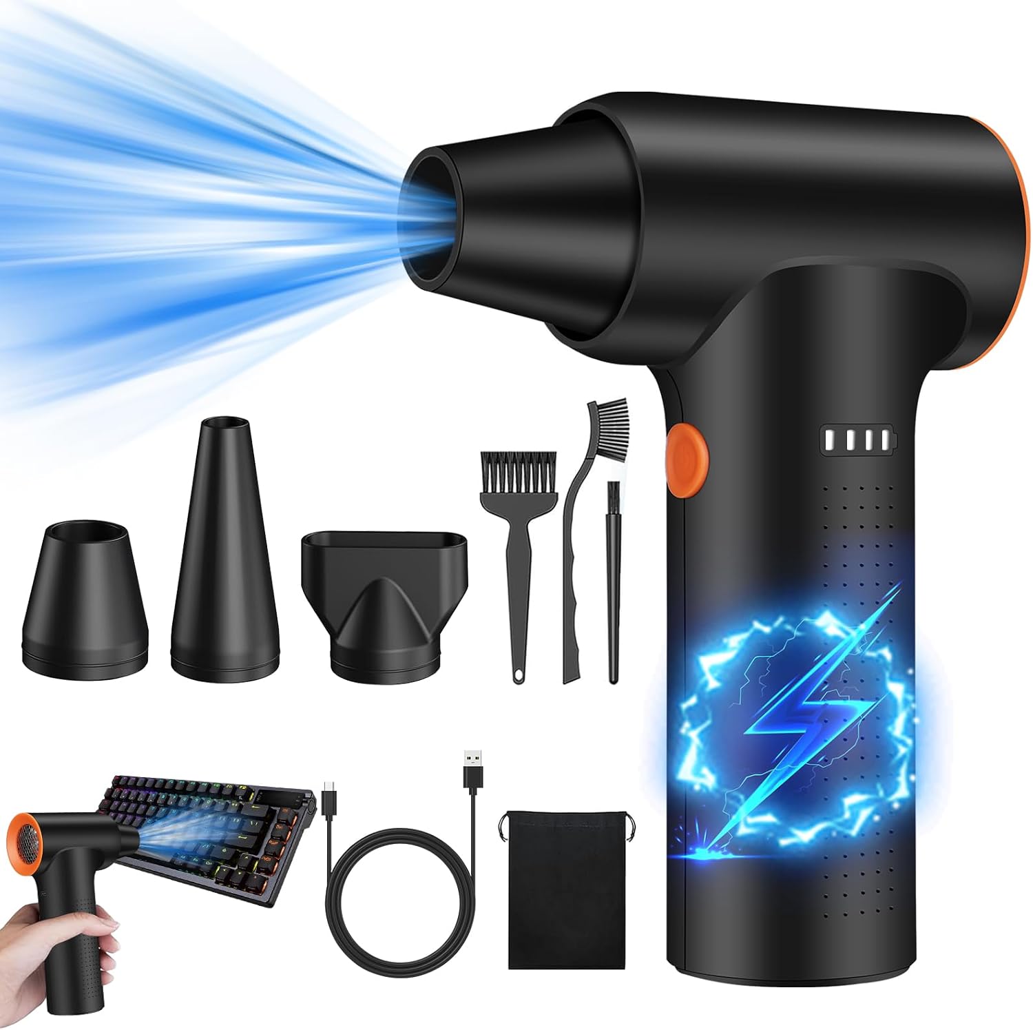 Compressed Mini Air Duster, 130000RPM 3 Gears Adjustable Electric Air ...