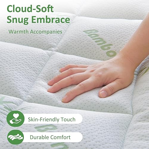 Miniatura 4 de Bioeartha Cubrecolchón refrescante King  Protector de colchón extra suave, viscosa transpirable hecha de bambú para aliviar el dolor de espalda,