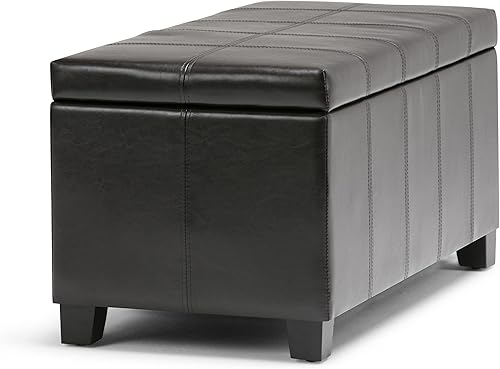 Miniatura 9 de SIMPLIHOME Dover Storage Ottoman Bench - 36 inch Wide Upholstered Vegan Leather Rectangular Lift-Top Ottoman in Tanners Brown, Contemporary Bench
