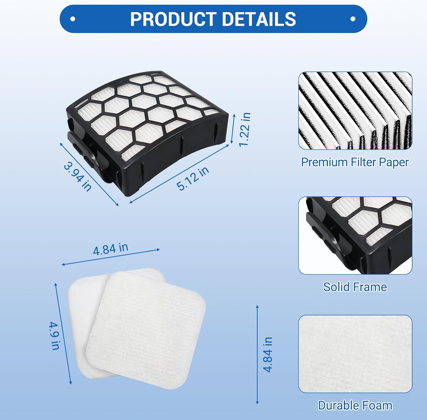 Filter Replacement for Shark LA300 LA301 LA322 LA351 LA500 LA502 LA555 LA360 LA362 LA401 LA455 LA702 Rotator Lift-Away ADV DuoClean PowerFins Upright Vacuum, Part XFFK320 &XHF320, 2 Hepa 4 Foam 4 Felt - 2