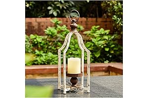 Farmhouse White Metal Lanterns for Rustic & Decorative Ambiance (Small)