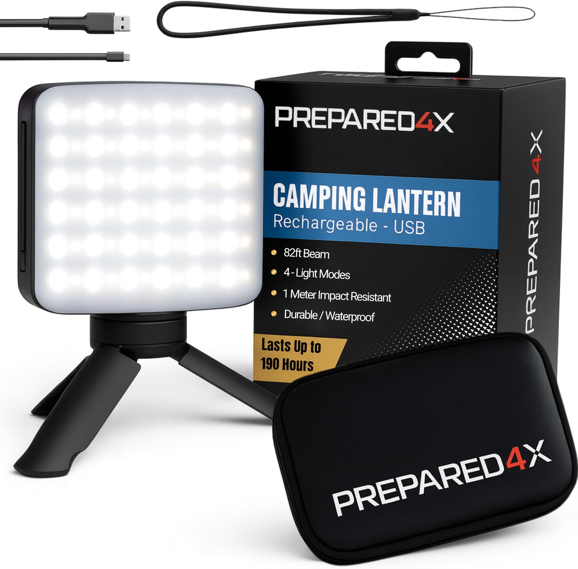 P4X Camping Lantern - Hanging Lantern w/ Bright & Warm Adjustable Lighting - Emergency Lantern w/ USB-C Charging - Rechargeable Camping Light for Power Outage, Tent, Outdoor, Hiking, Camp, & Fishing