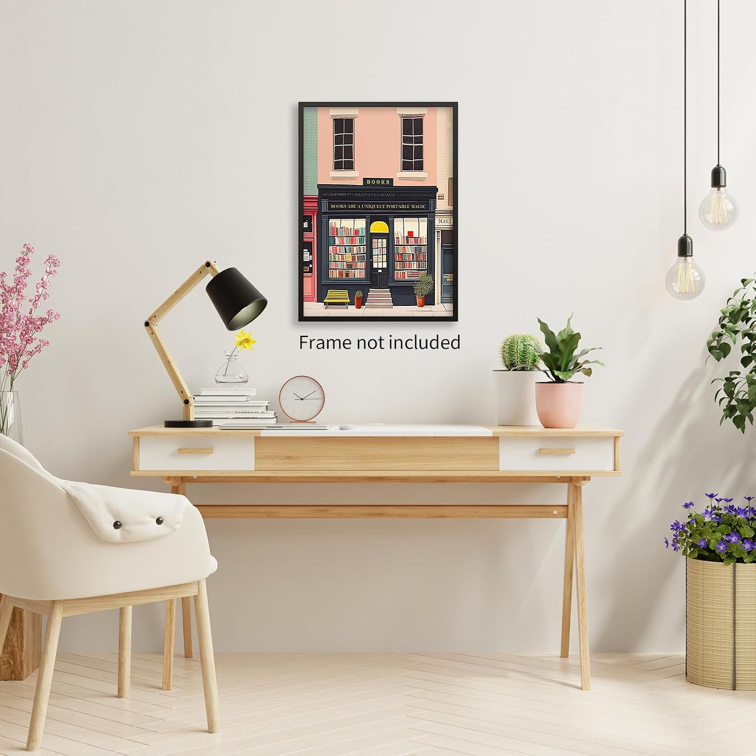 MWZUPQ Pink Bookshop Poster Book Wall Art The Bookshop On The Corner Paintings Prints Room Decor Aesthetic for Reading Nook Wall Decor 08X10 inch Unframed Book Lover Gift