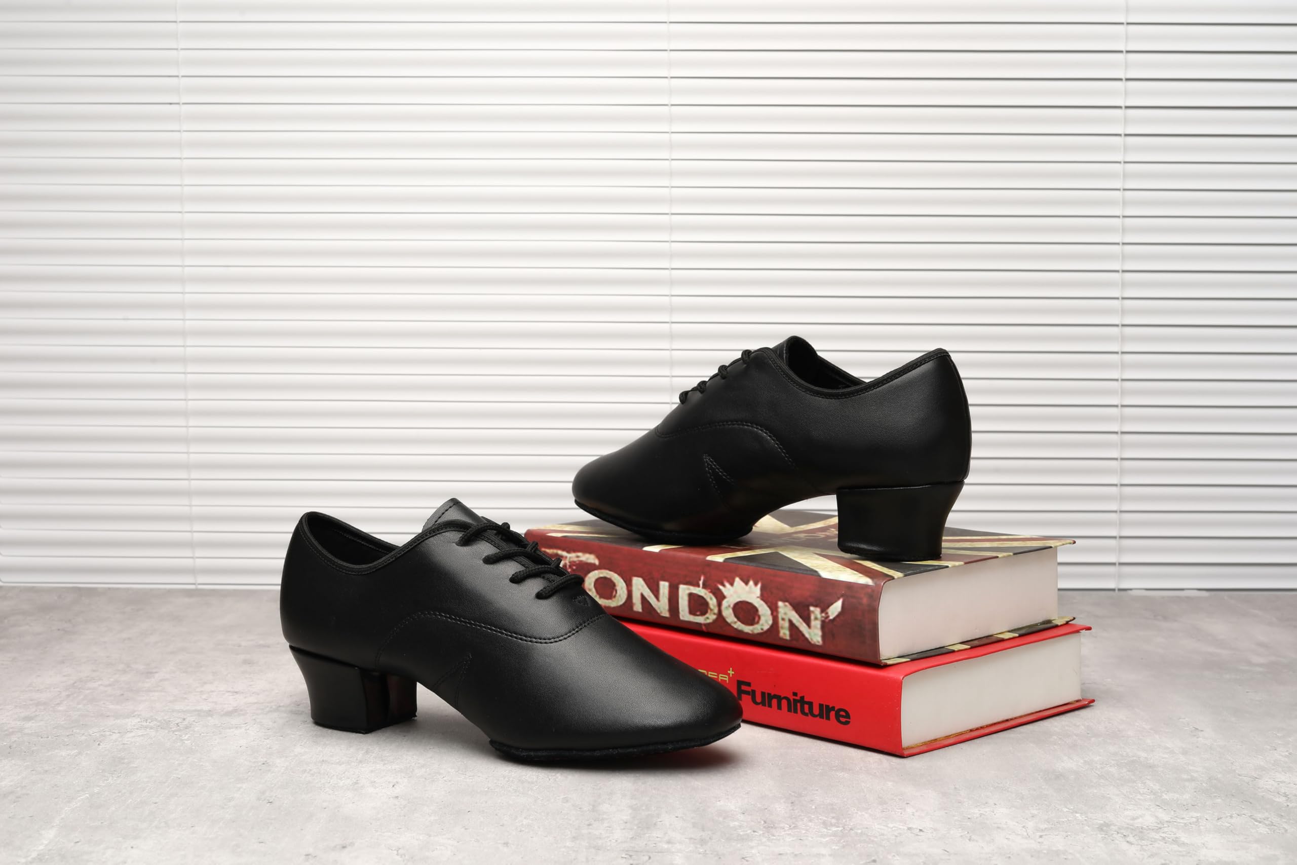 Scarpe da ballo in pelle nera tacco cubano per jazz swing tango latino