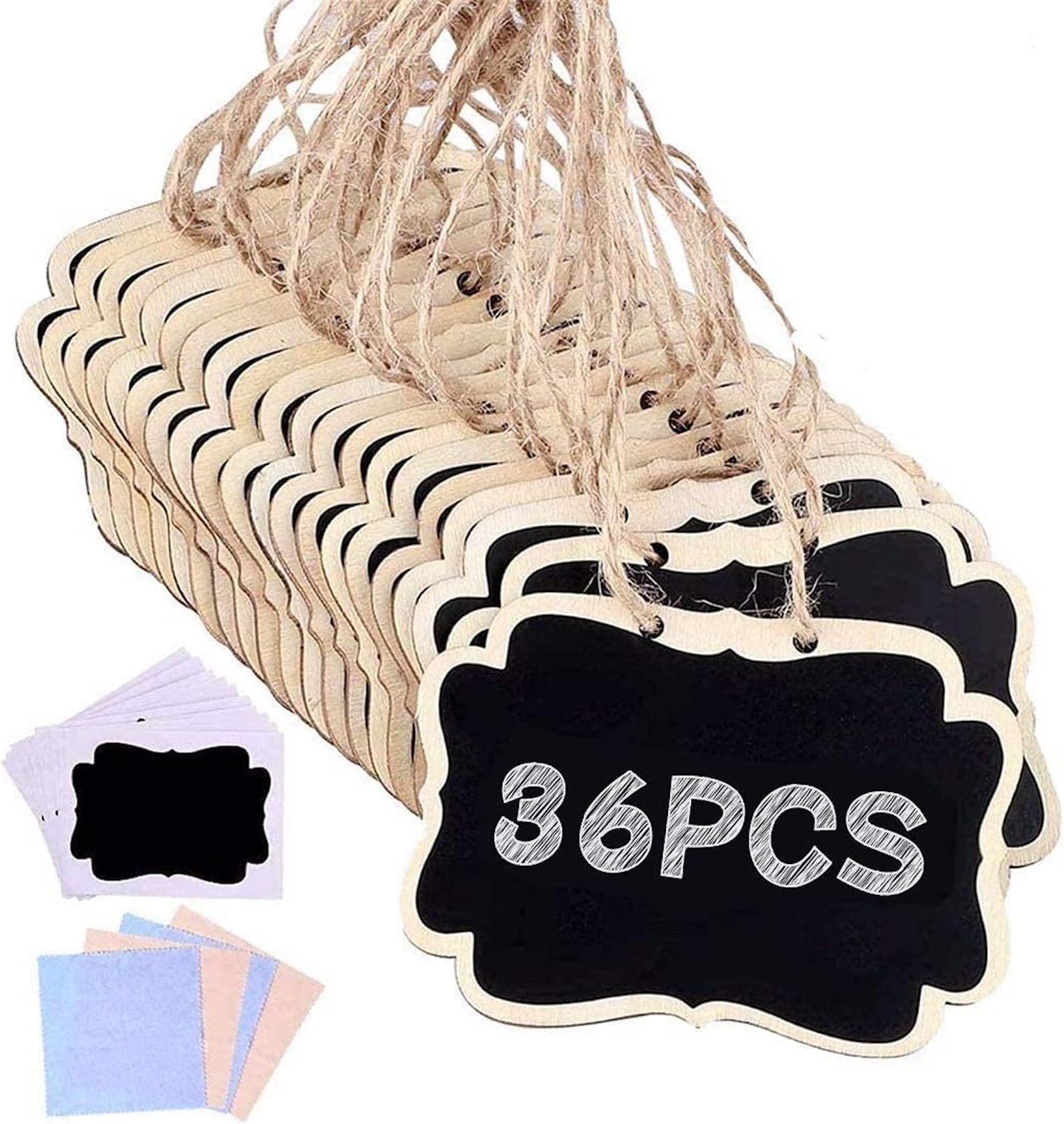 Jekkis 36pcs Mini Chalkboards Signs, 3.54in x 2.55in Hanging Chalkboards Signs with Chalkboard Labels, Message Board Signs for Decorations or Storage Sign