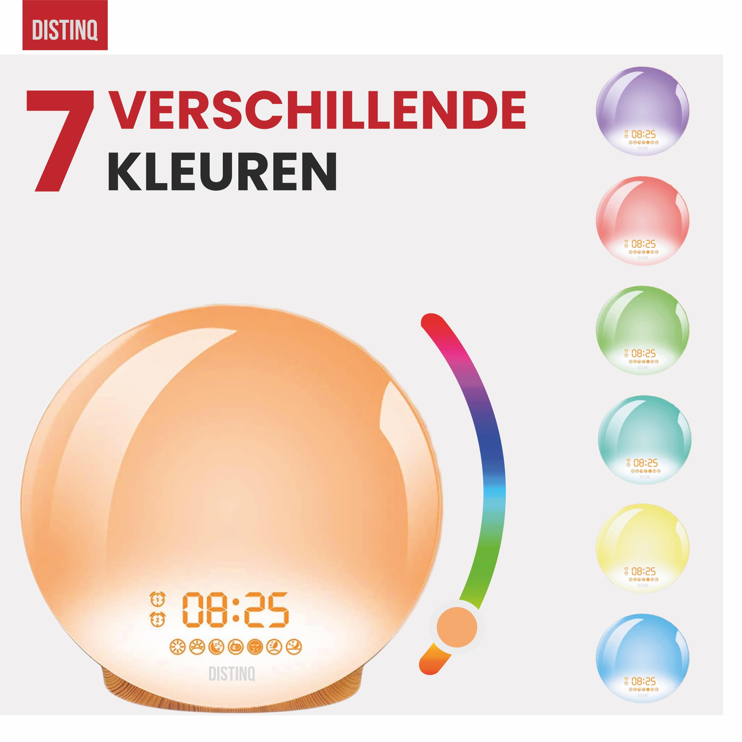 DistinQ Wake-Up Light - Wekkerradio Met Dubbele Wektijd - Slaaphulp Met Usb Aansluiting Houtkleurig