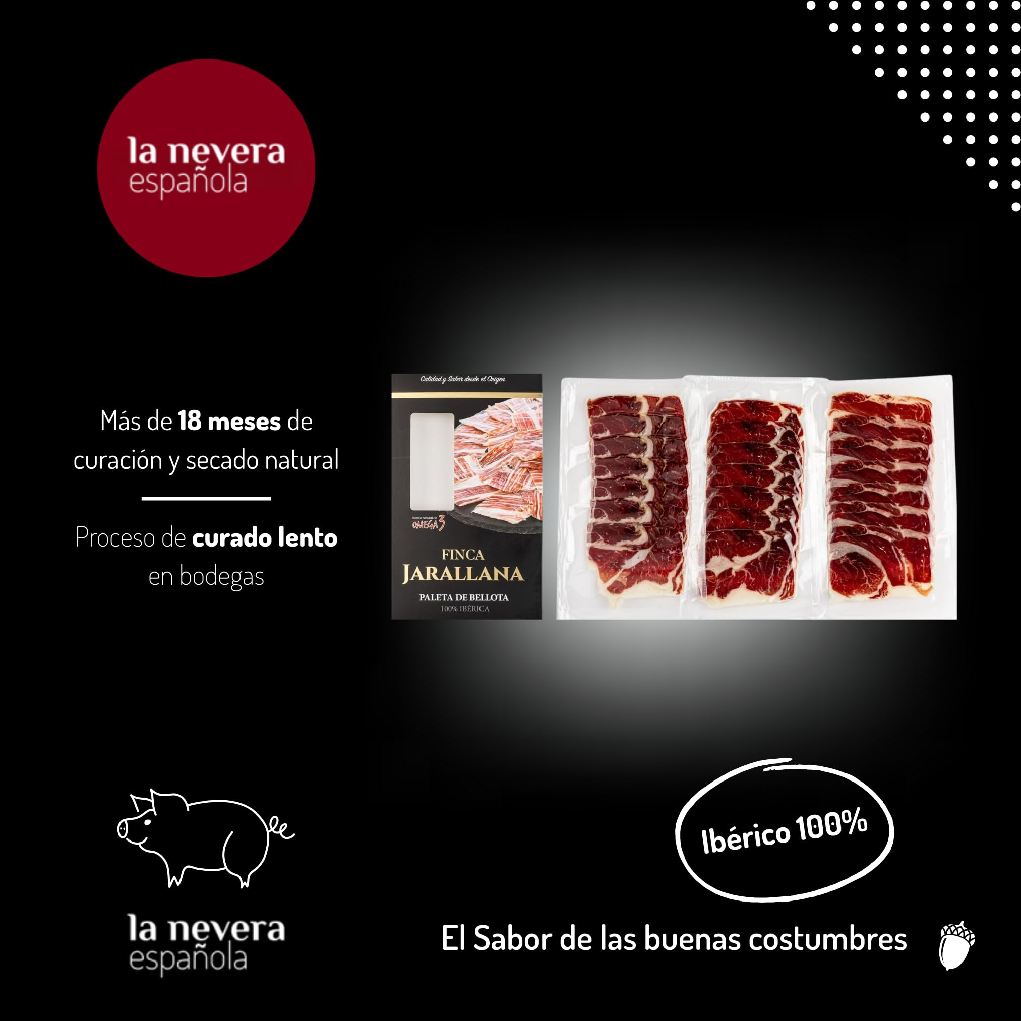 Jamón Ibérico Affettato La Nevera Española - Buste sottovuoto. (Spalla di Bellota Ibérica 100%)