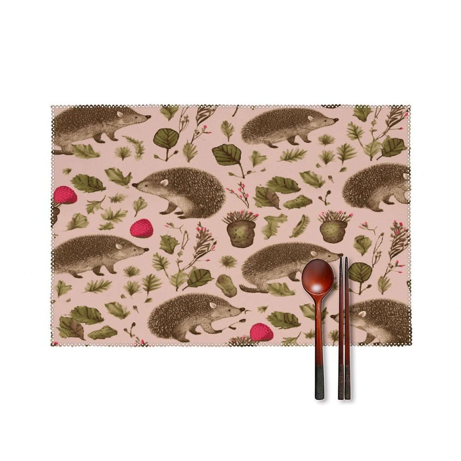 Btcowzrv Style Hedgehog Print Canvas Placemats Set Of 6, Wipeable Washable Place Mats For Indoor & Outdoor, Table Mat Decor For Kitchen Dining Party