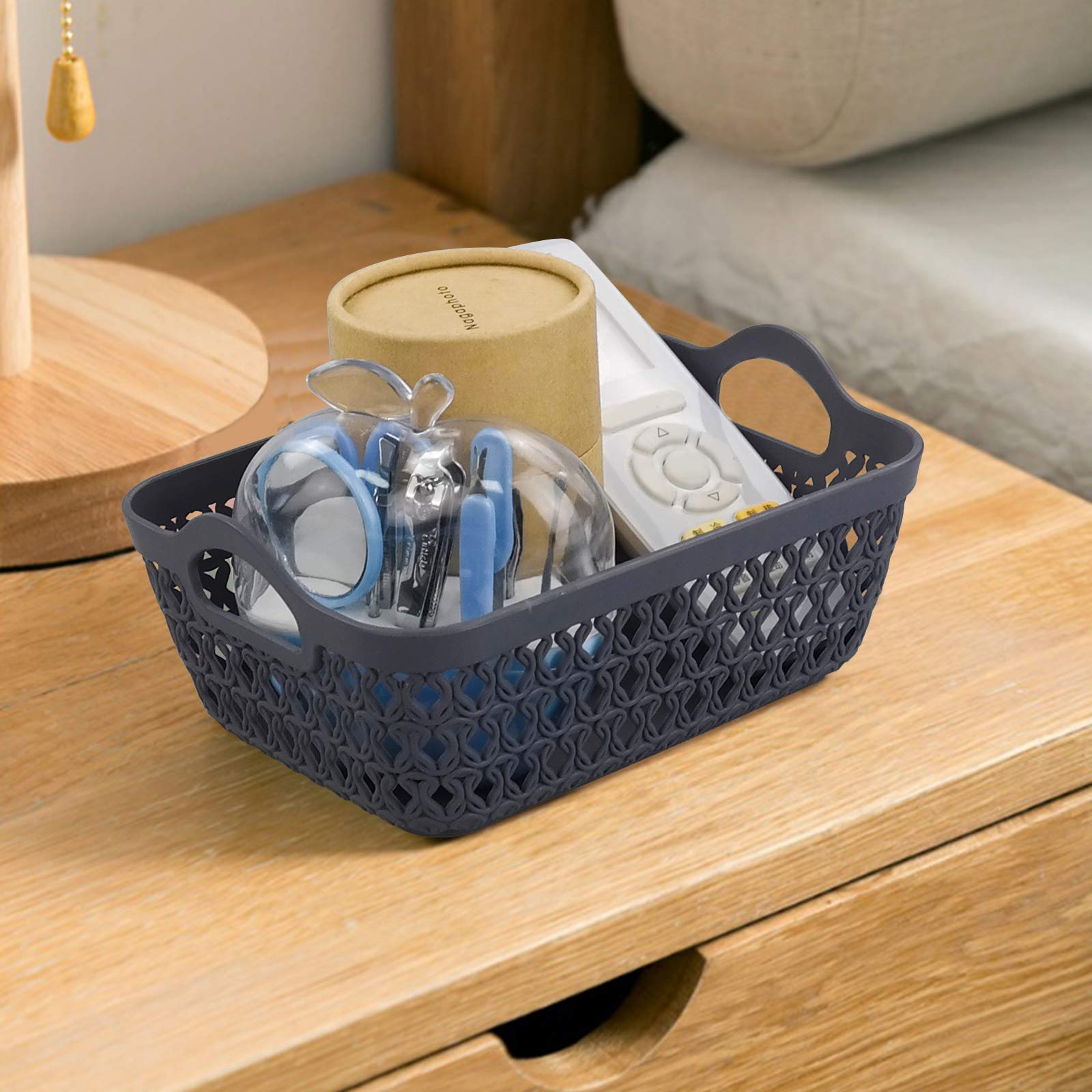 Ramddy Set Di 12 Cestini Portaoggetti Sottili In Plastica Grigia – 29,3x13x8,7 Cm, Con Maniglia E Spazio Etichetta, Per Armadi E Scaffali - 5