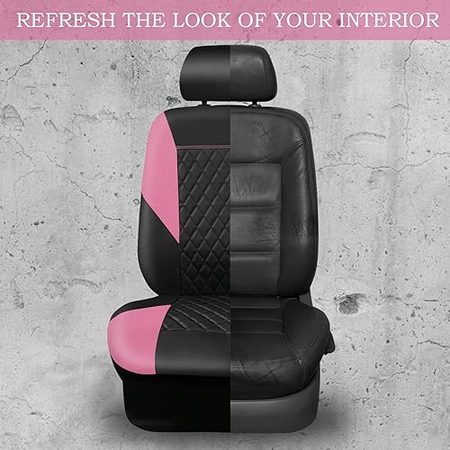 Miniatura 5 de CAR PASS Fundas de asiento de cuero rosa, bonita funda de asiento de automóvil con esponja compuesta de 0.197 in en el interior, compatible con