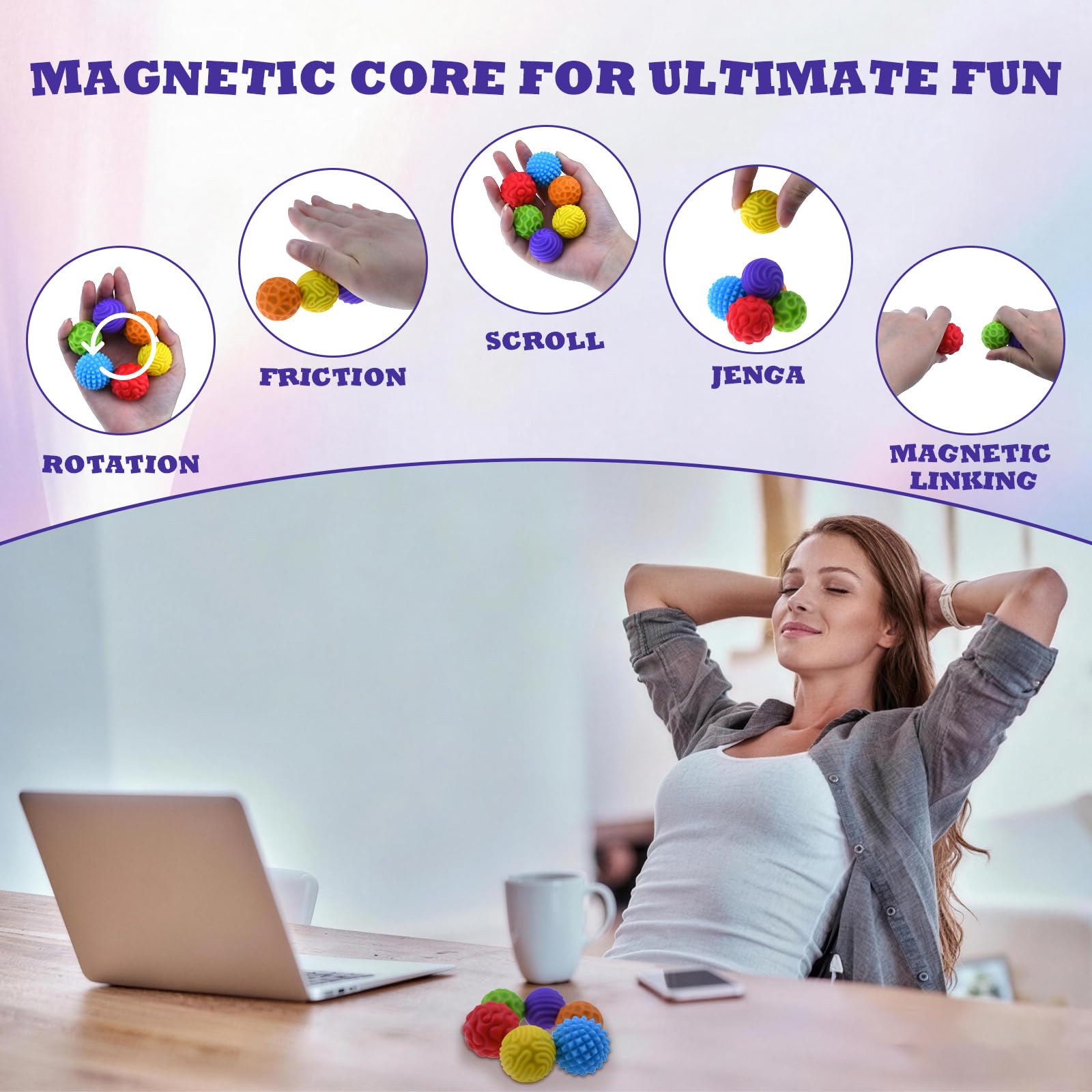 12PCS Magnetic Balls Fidget Toy, Silicone Texture Magnetic Balls, Silent Stress Relief Sensory Toy - Image 4