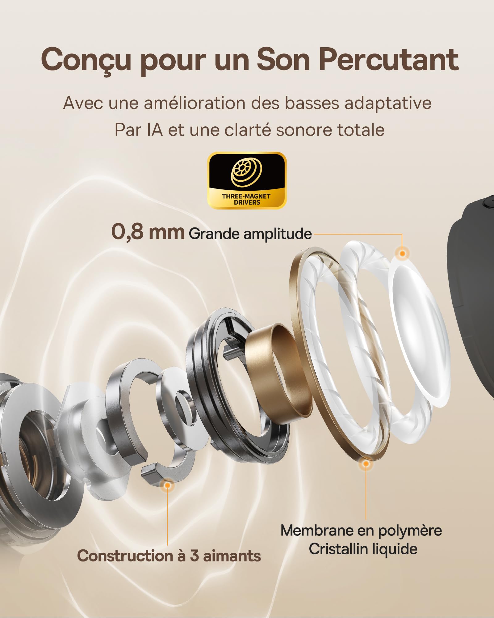 Baseus Bowie MC1 Casque Ouvert, Ecouteur Conduction Osseuse avec Son Impressionnant, Renforcement des Basses Adaptatif, Bluetooth 5.4, Réduction du Bruit Lors des Appels, IP57, Autonomie de 40h