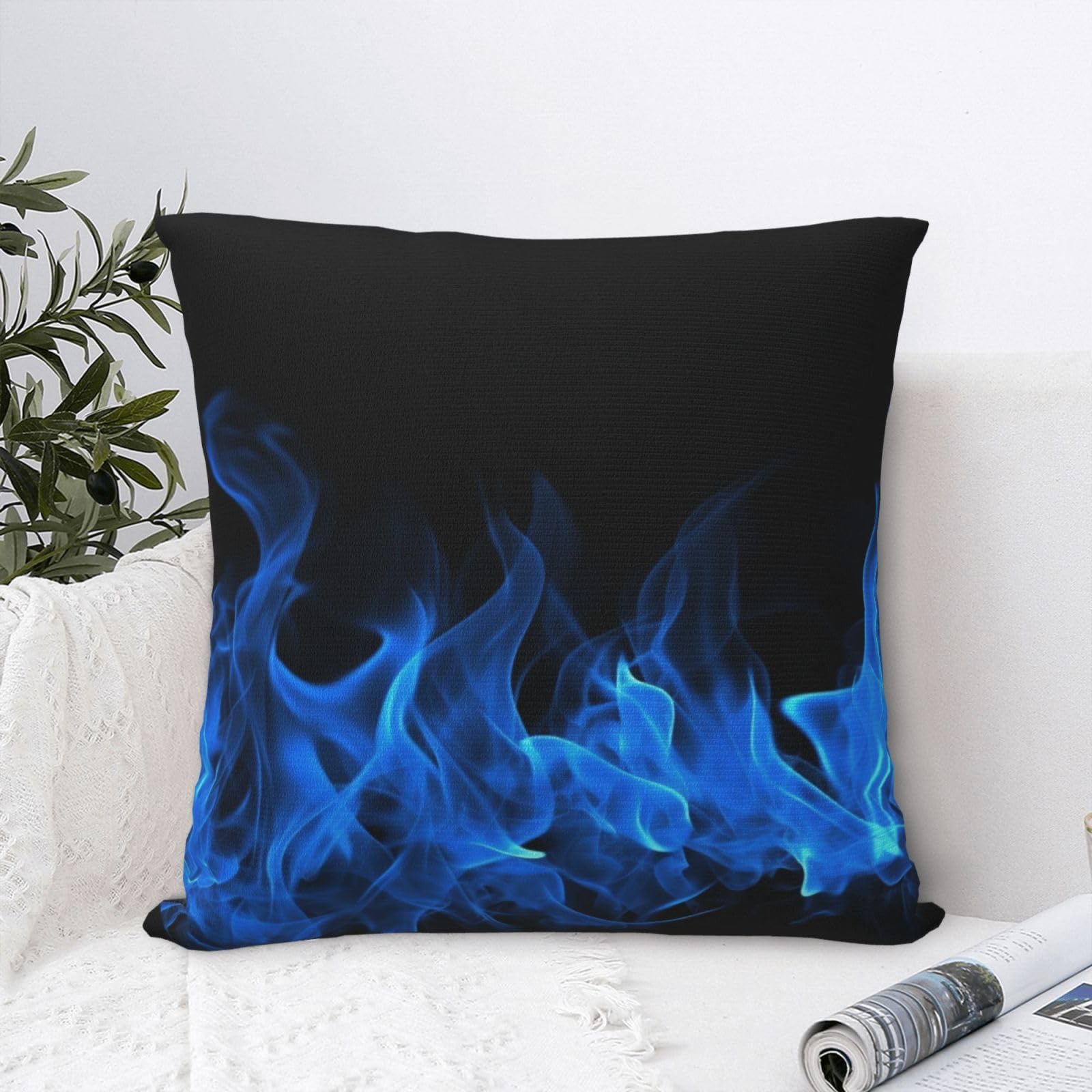 FodPand Luxury Velvet Throw Pillow Covers 18"x18" Super Soft Decorative Pillow Cases - Blue Flame Pillowcases Modern Lumbar Cushion Cases for Couch Sofa Bed Pillow Shams