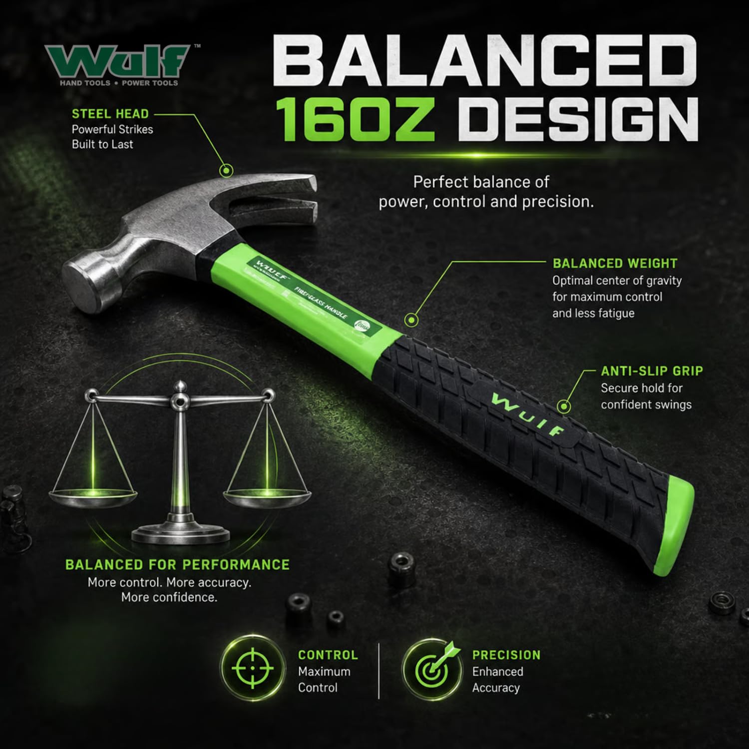 Wulf 16oz Claw Hammer - Durable & Comfortable -6