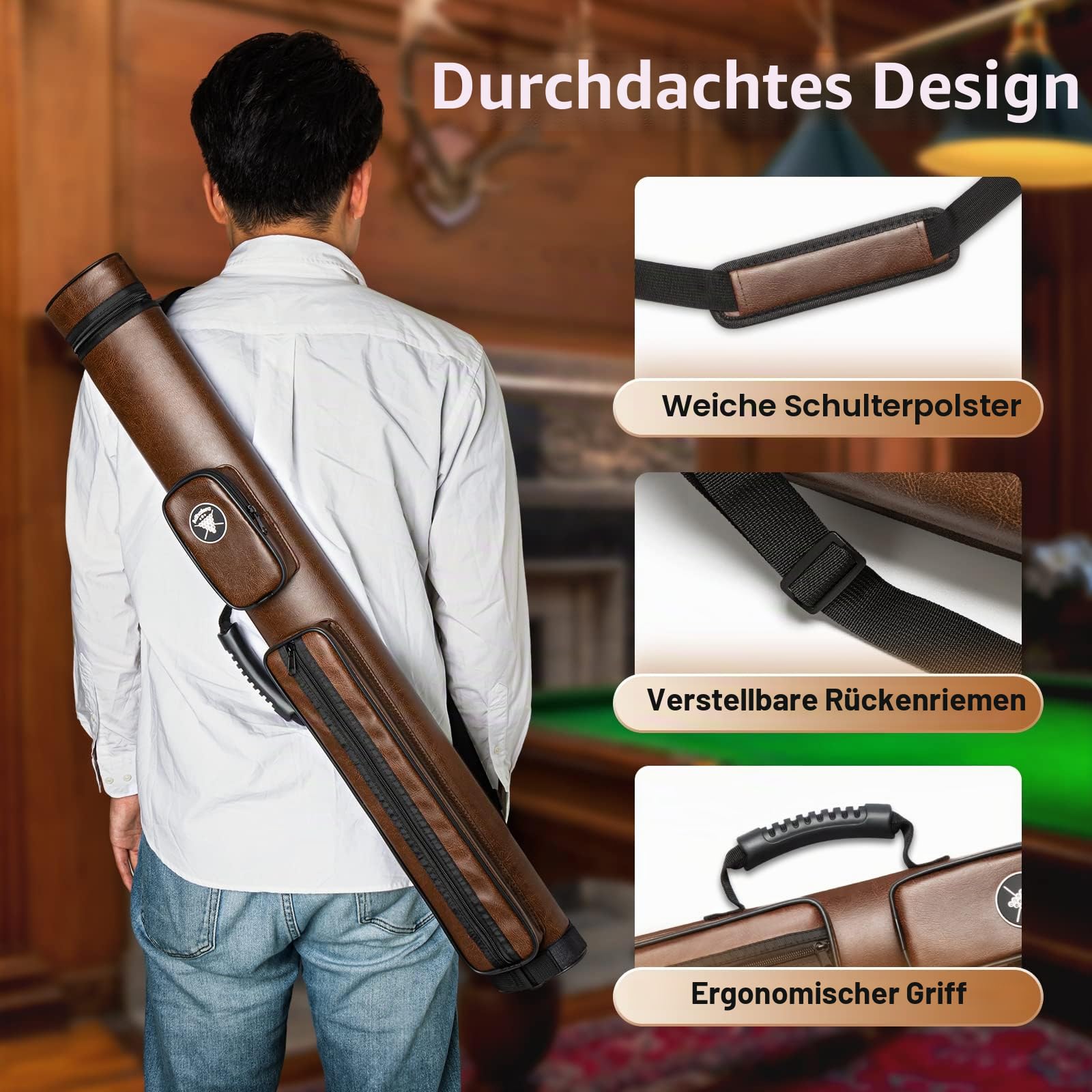 Adhafera Billardqueue-Koffer 2x2 Hard Pool Stick Case aus Kunstleder Billard Zubehör